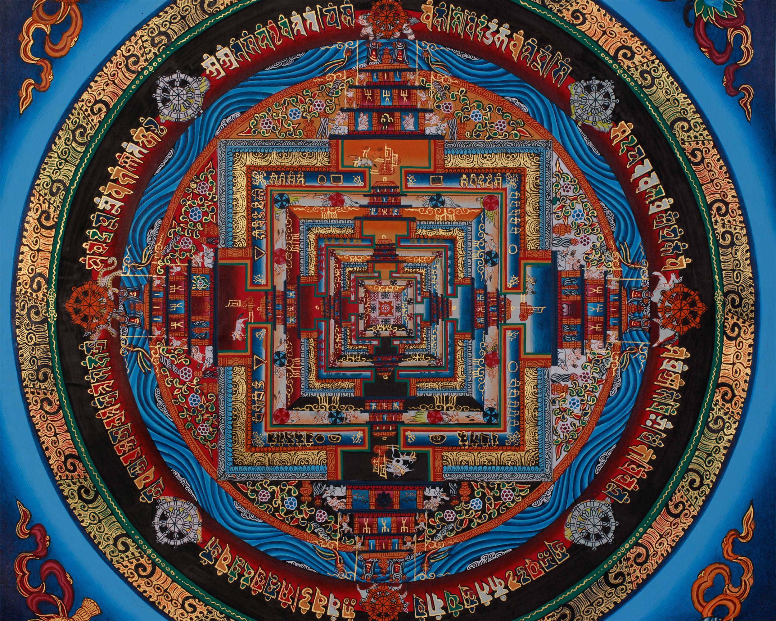 16 Inch Kalachakra Mandala | Wheel of Time | Tibetan Art for Balance and Healing
