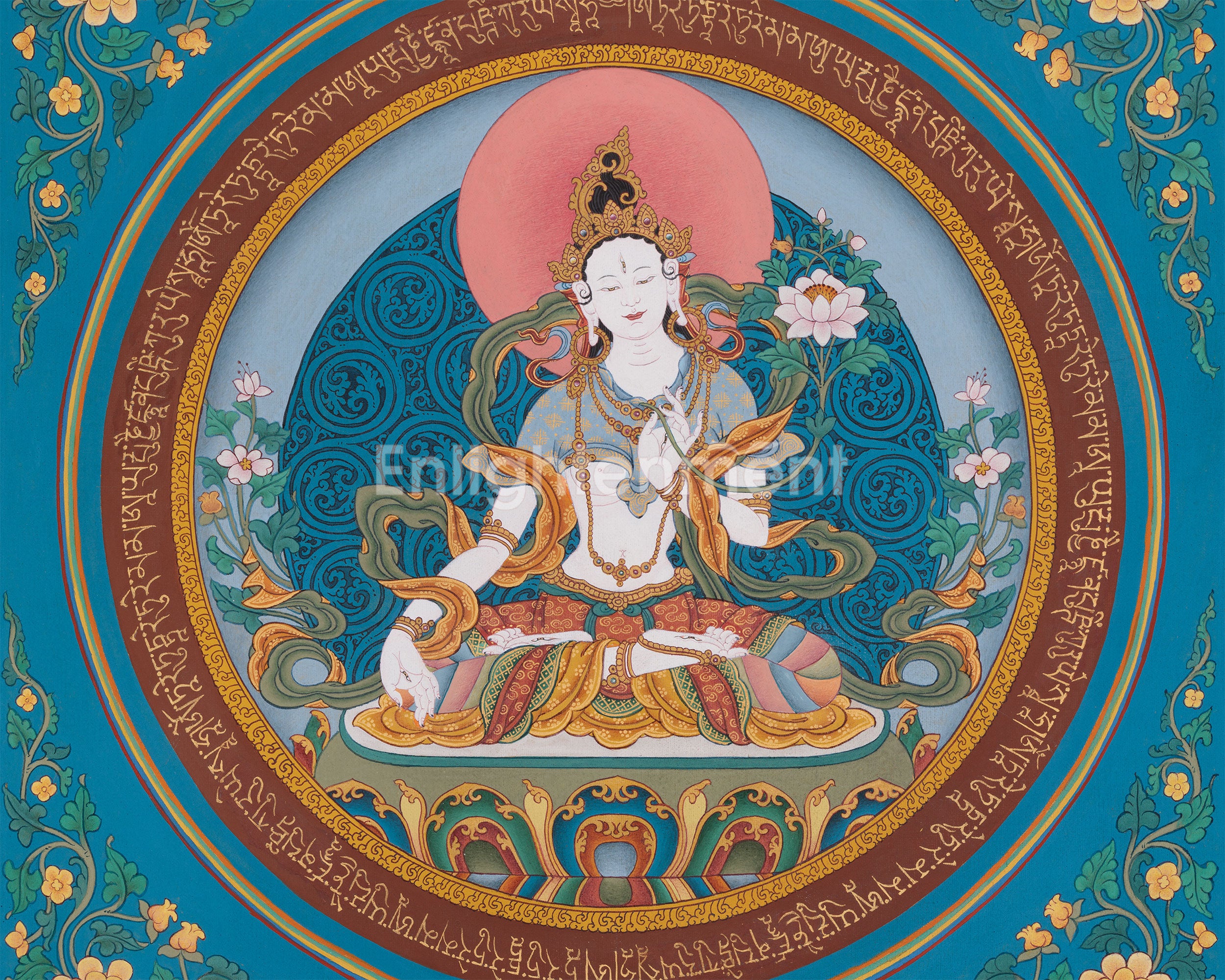 Exquisite Goddess White Tara Mandala Thangka | Female Buddhist Deity of Health and Protection