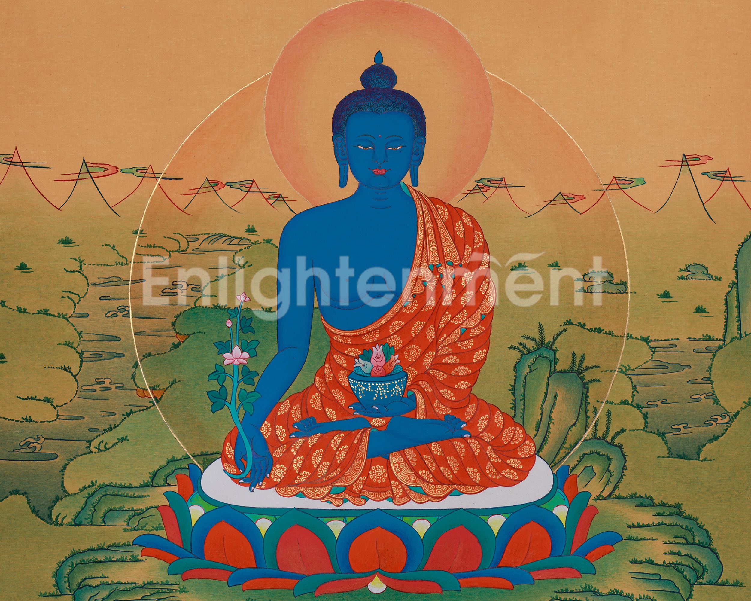 Bhaisajyaguru Tibetan Thangka | Medicine Buddha Art | Healing Deity