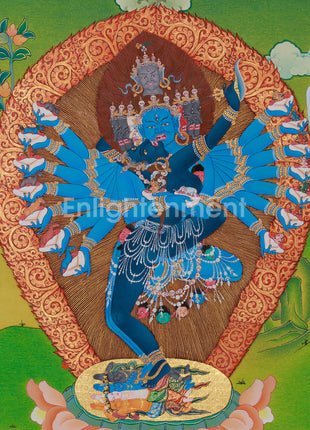 Yidam Hevajra Yab-Yum Thangka | Vajradhara & Mahakalas