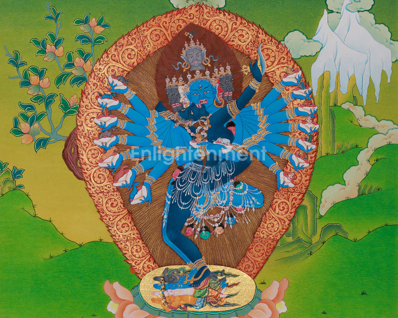 Yidam Hevajra Yab-Yum Thangka | Vajradhara & Mahakalas