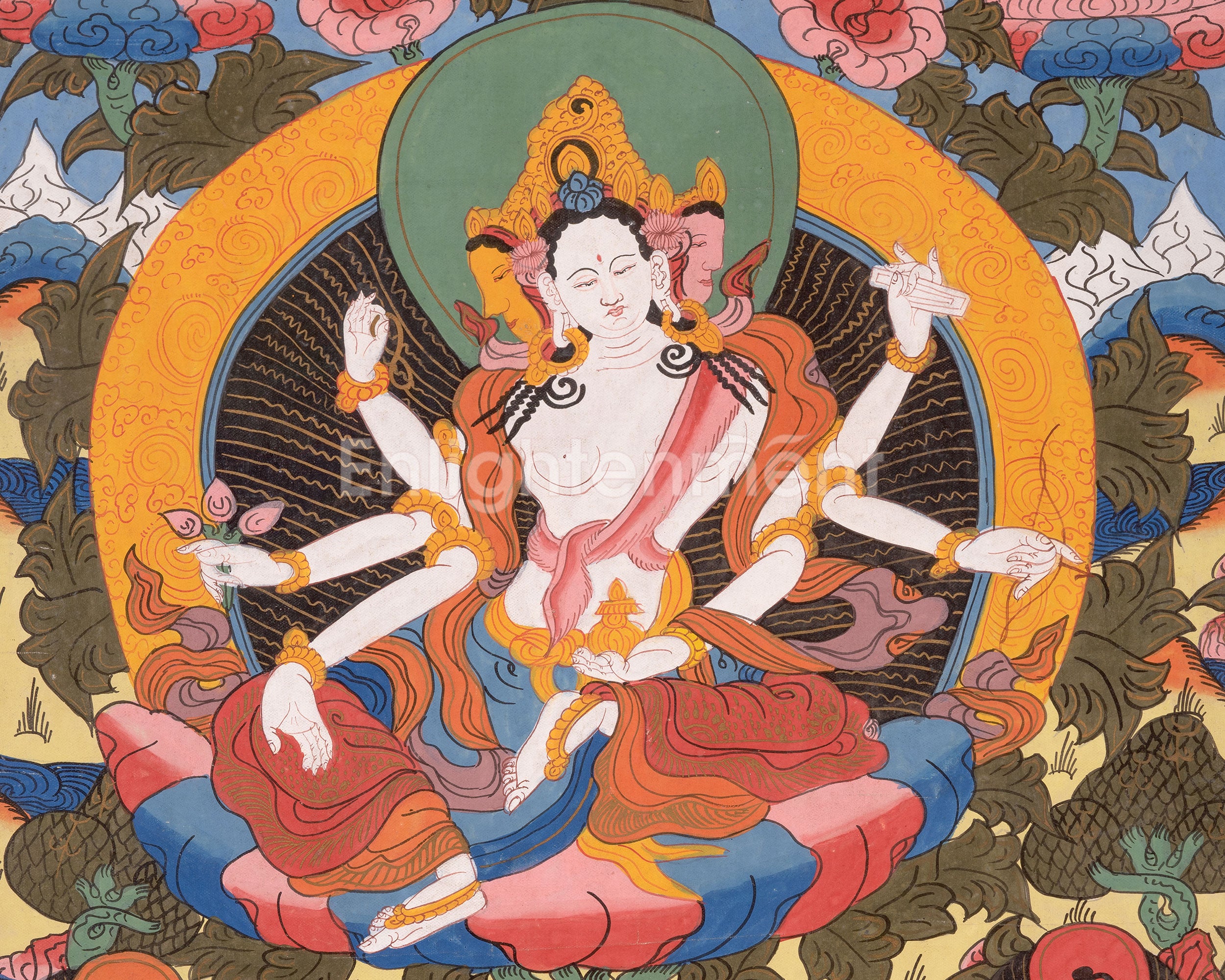 Goddess Vasudhara Thangka | Buddhist Art of Abundance and Fertility