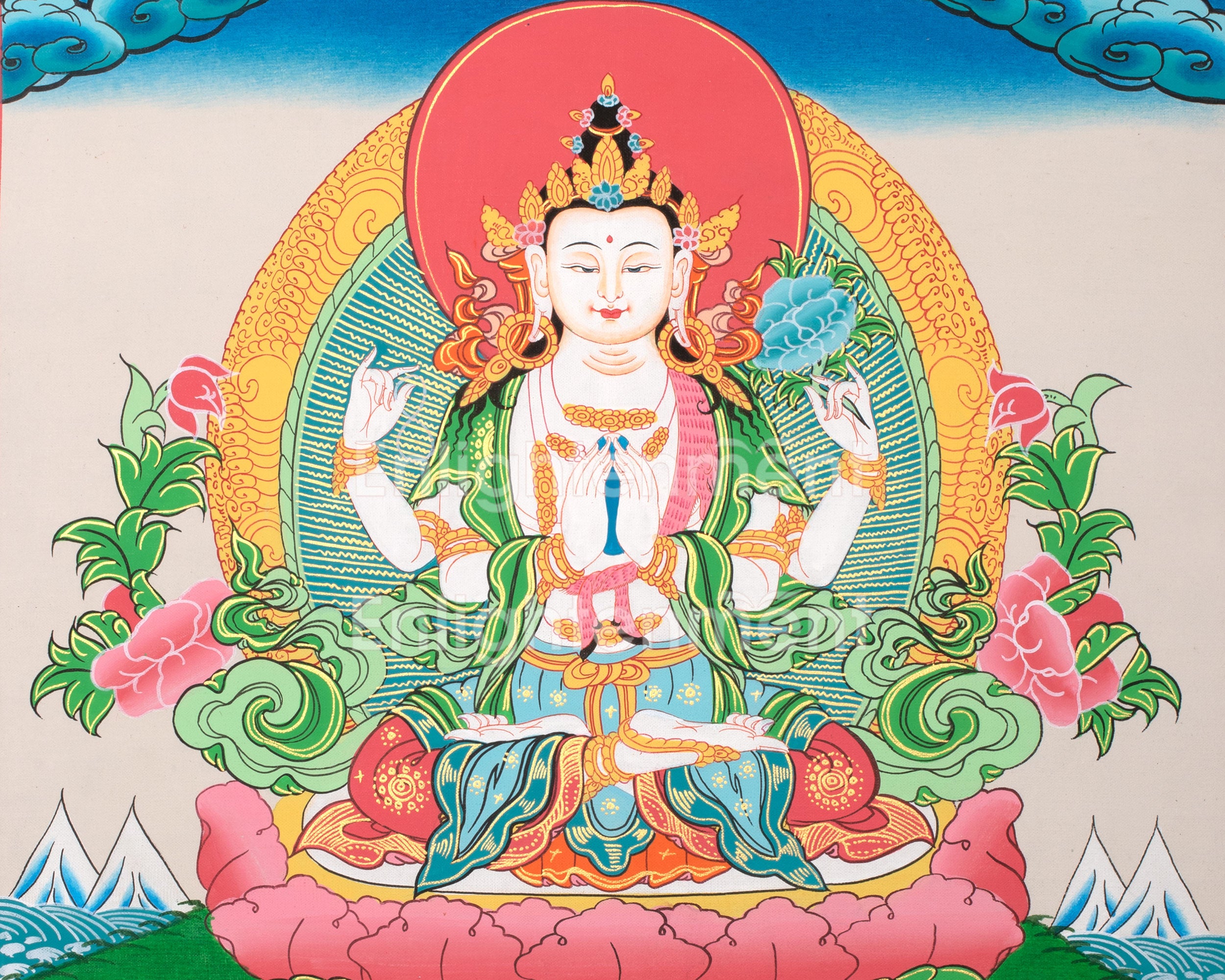 Avalokiteshvara Chenrezig Thangka | Bodhisattva Tibetan Art | Wall Hanging Decor