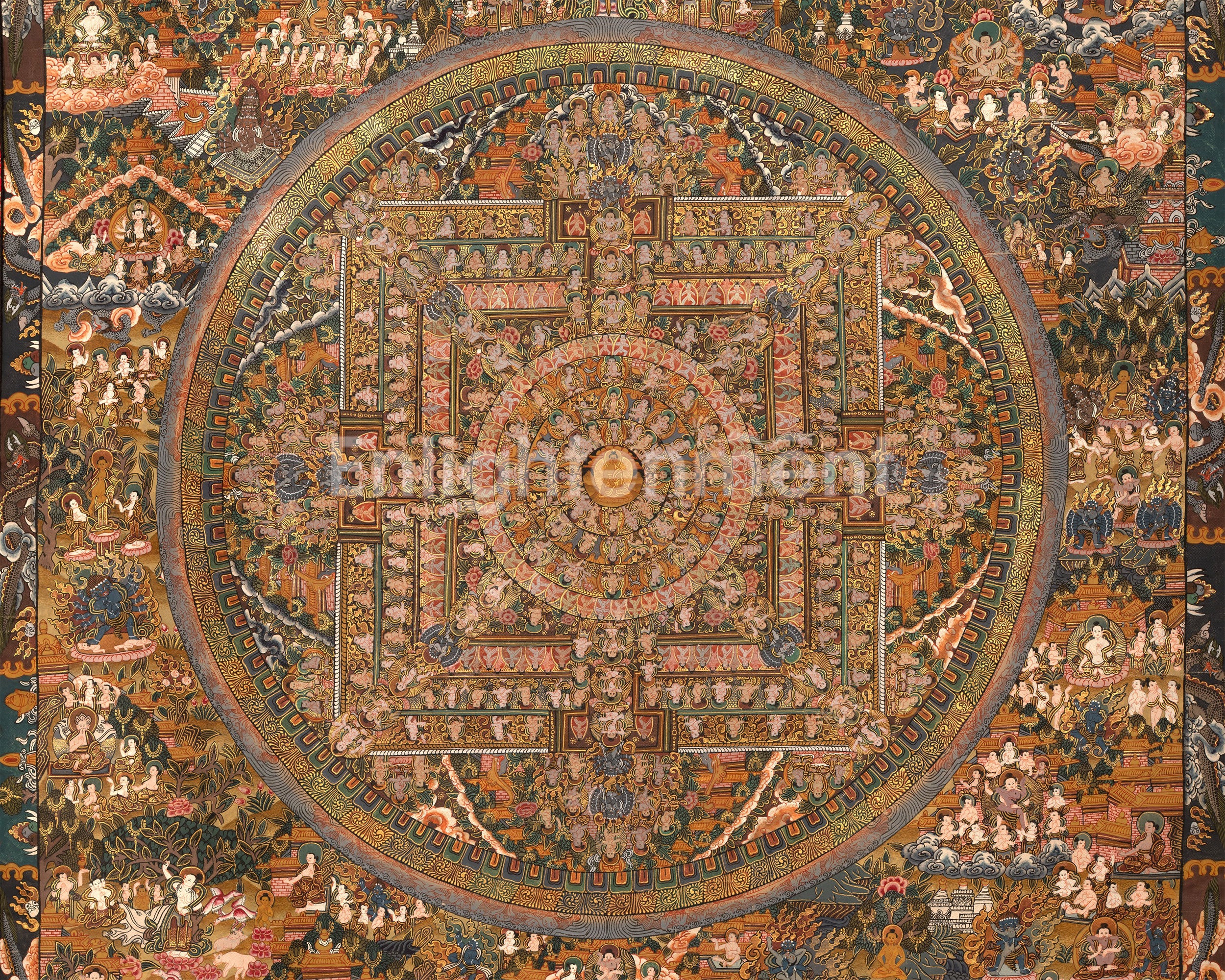 Vintage Buddhist Mandala | Hand Painted Tibetan Wall Decor