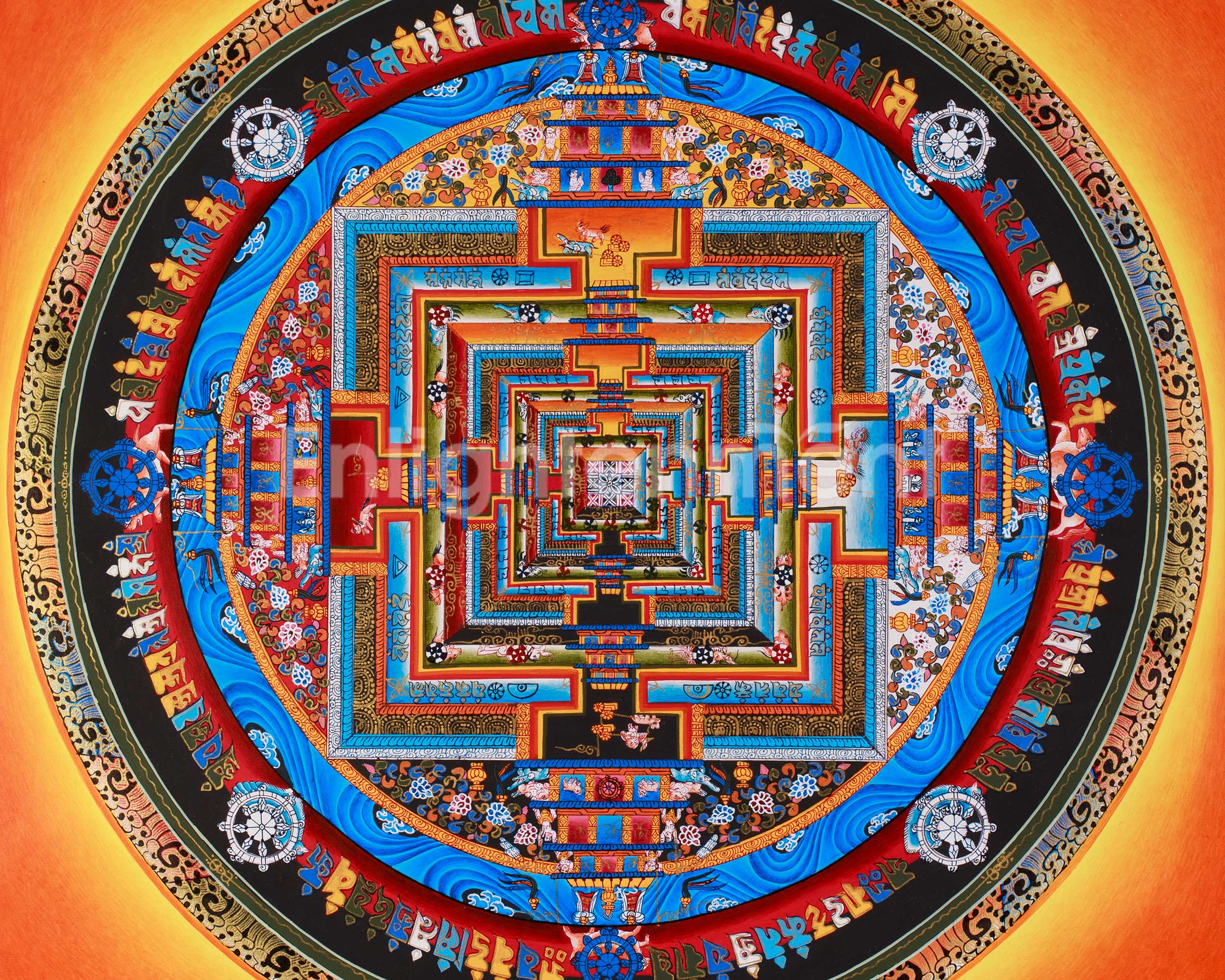 Sacred Kalachakra Mandala Painting | Traditional Tibetan Buddhist Artwork