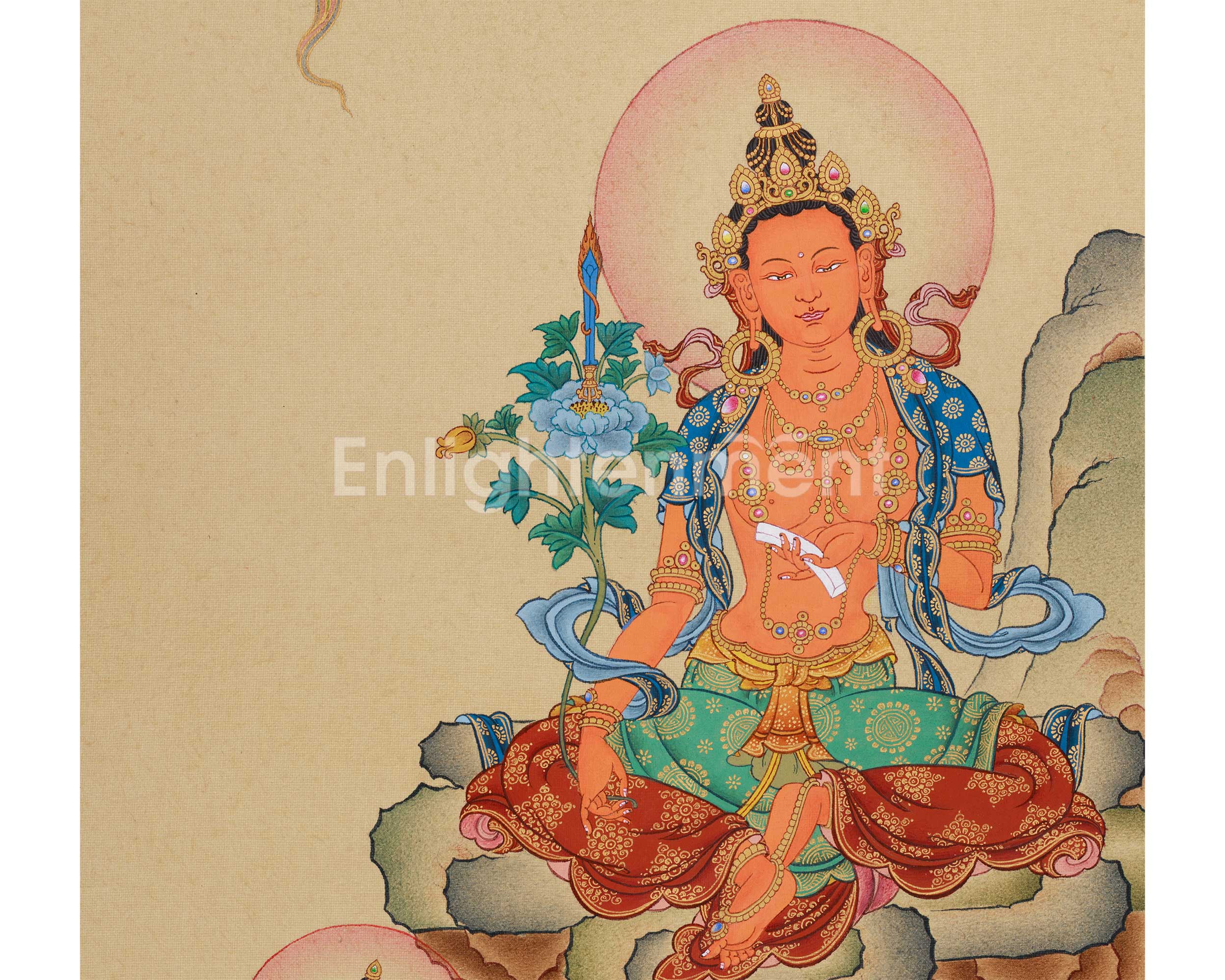 Bodhisattva Manjushri with Chenrezig and Vajrapani | Tibetan Trinity of Enlightenment