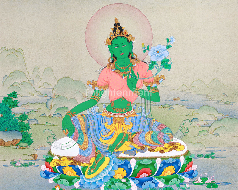 Handpainted Masterpiece Thangka of Green Tara