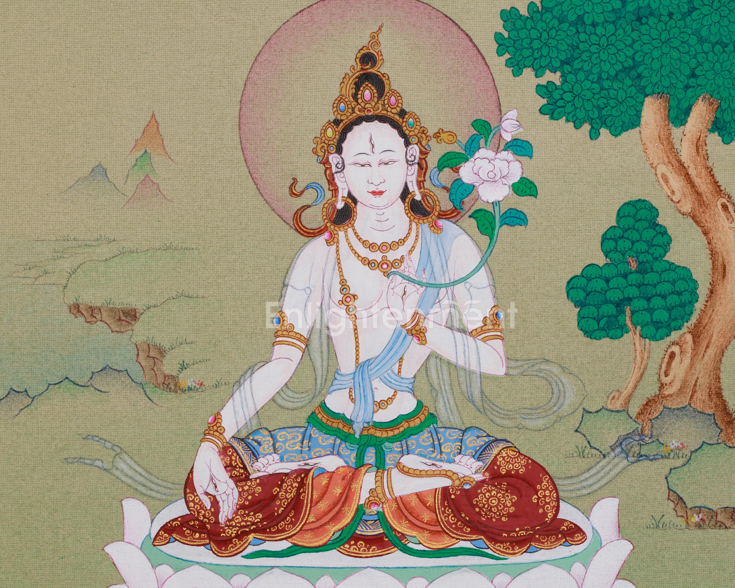 Divine Thangka Of White Tara | Tibetan Artwork | Spiritual Altar