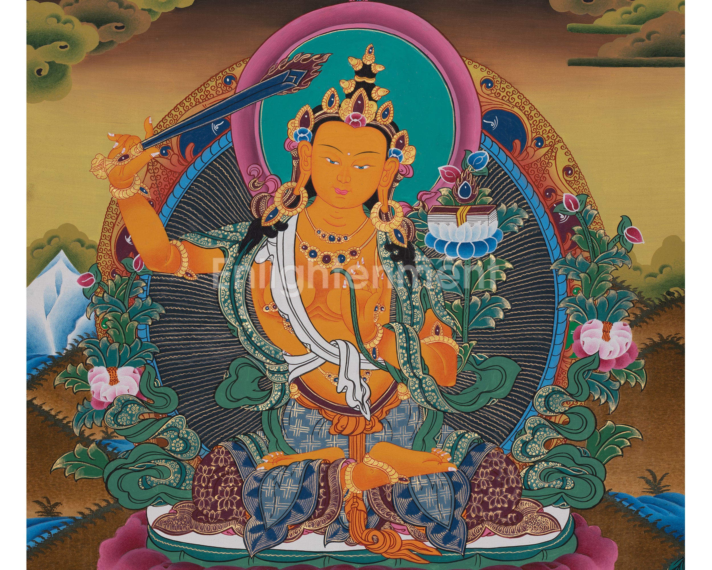 Manjushri Wisdom Thangka | Tibetan Buddha of Knowledge