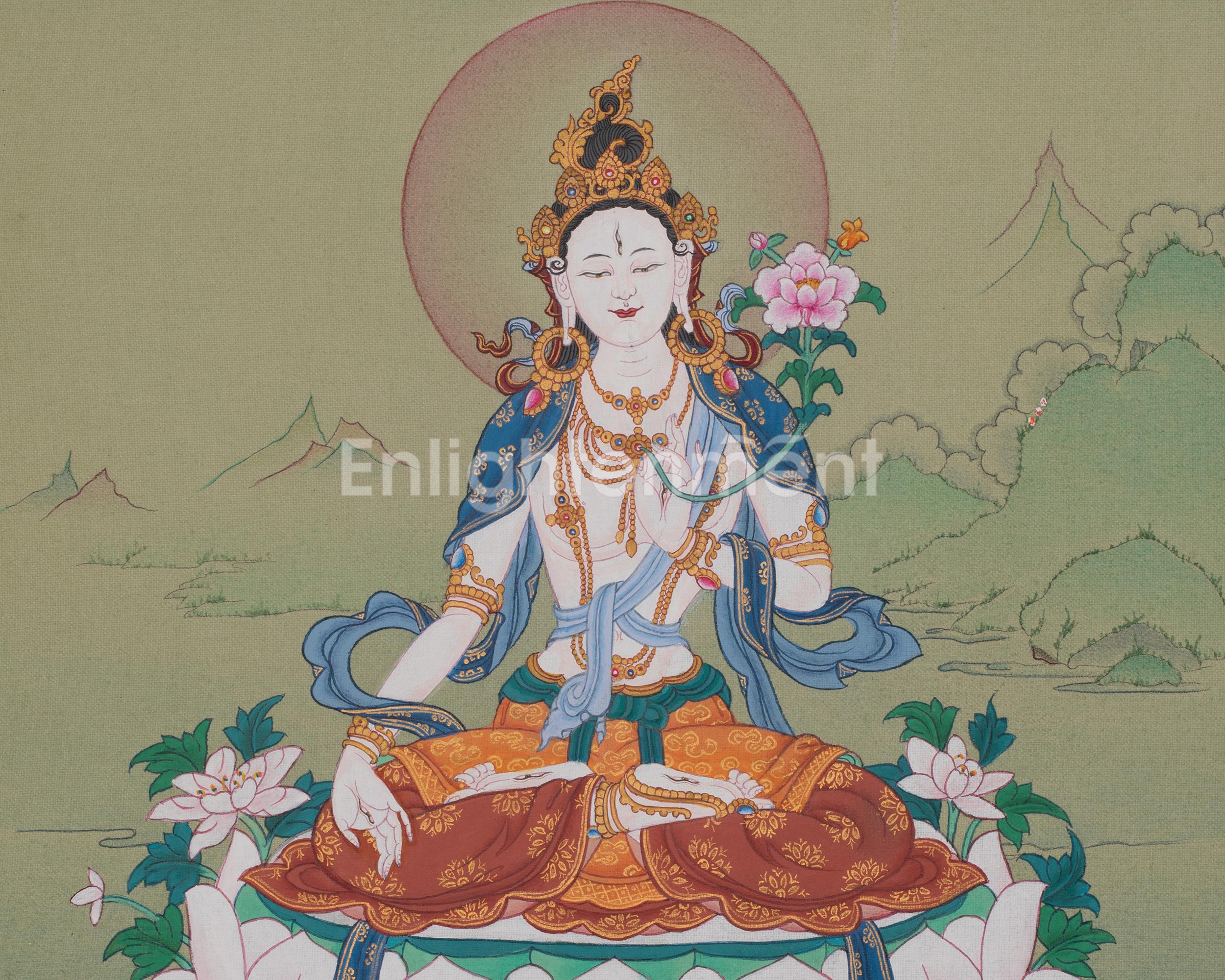 White Tara Compassion Symbol Thangka | Seven Eyed Deity | Himalayan Artwork