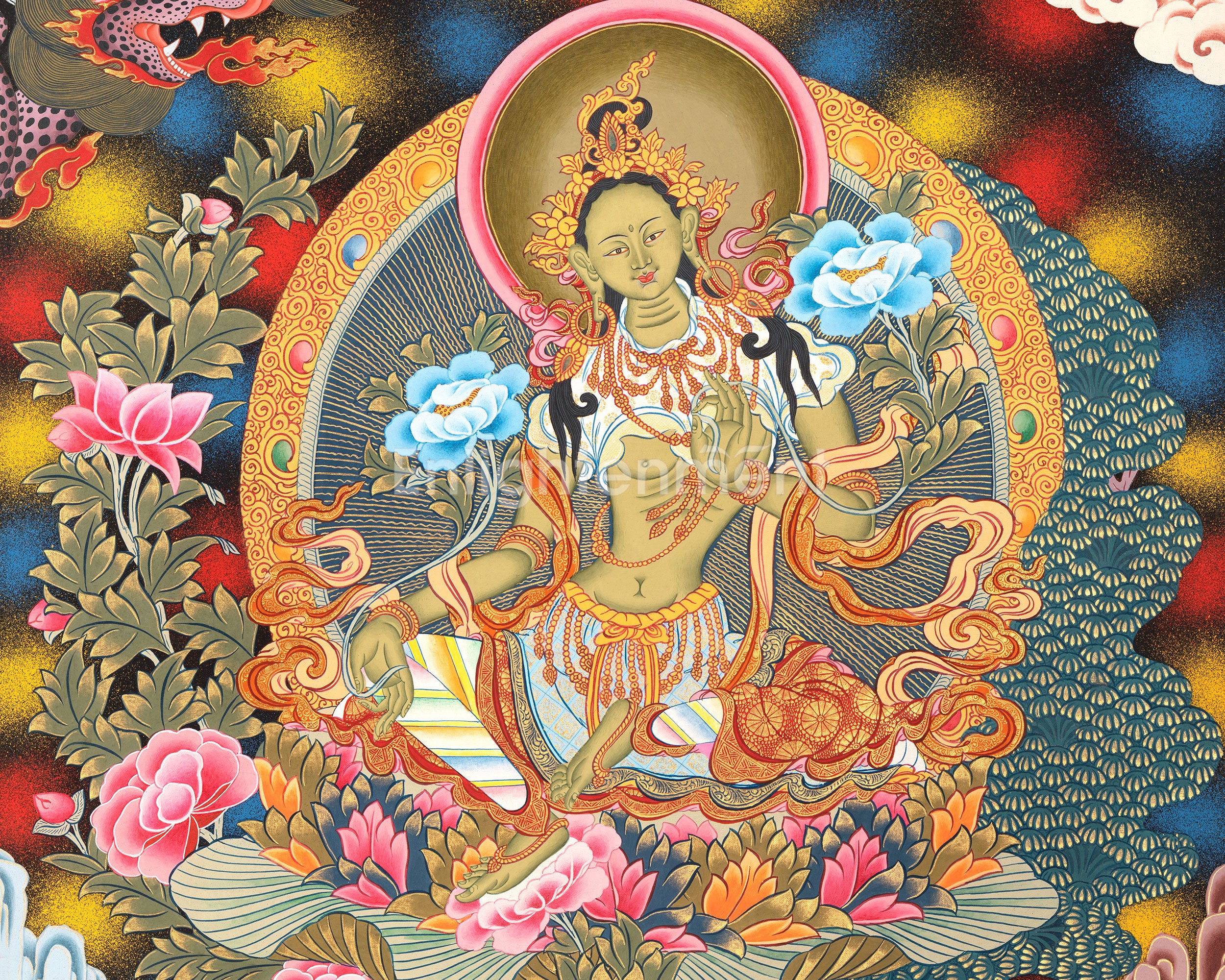 Green Tara | Female Bodhisattva Traditional Thangka | Spiritual Art