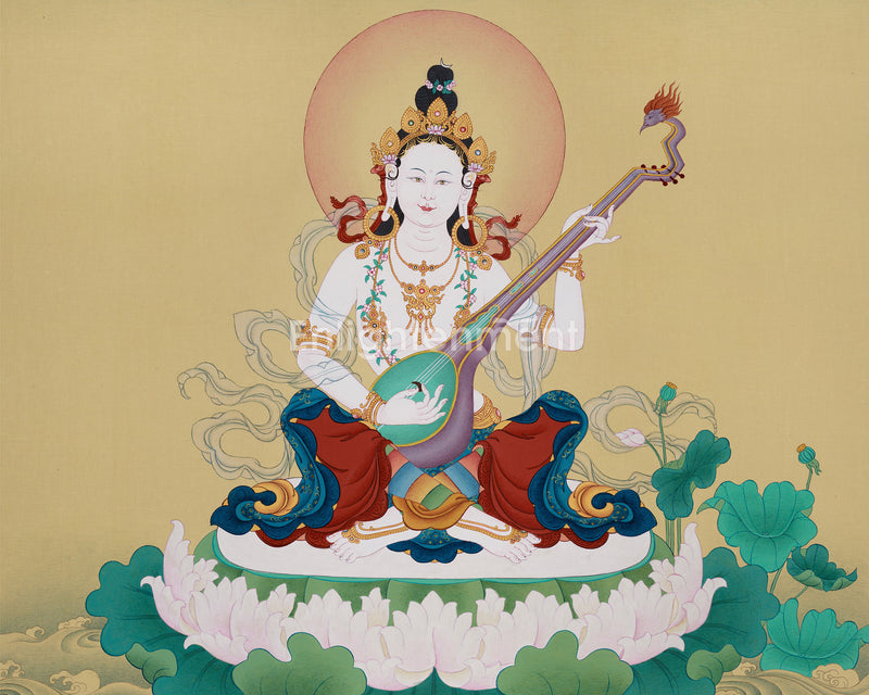 Exclusive Saraswati Thangka | Traditional Lhasa's Stone Pigments