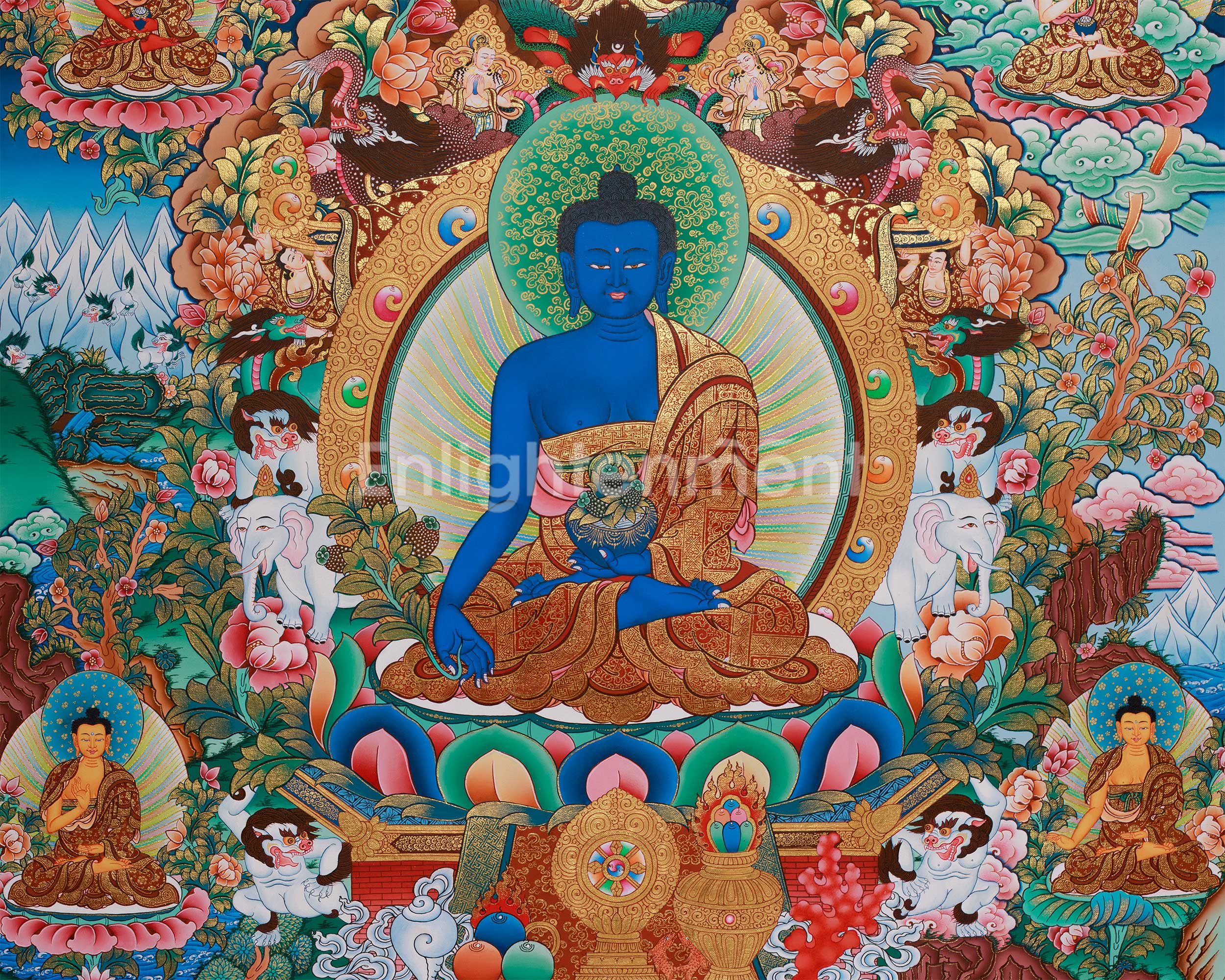 Eight Medicine Buddha Thangka | Divine Assembly of Healing Deities