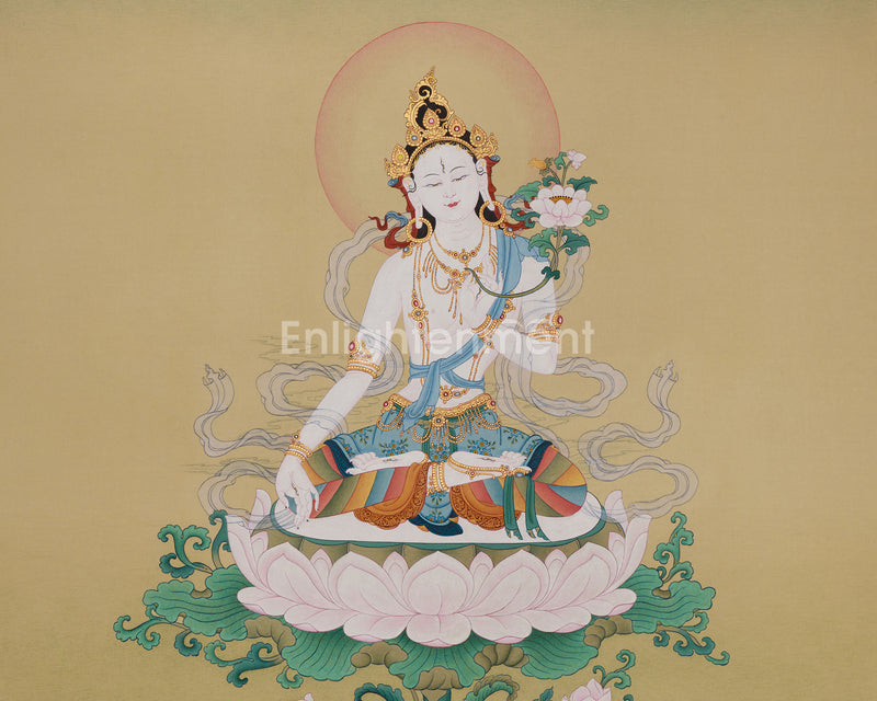 Goddess Dolma Karpo (White Tara) Thangka | Compassion, Healing, and Longevity