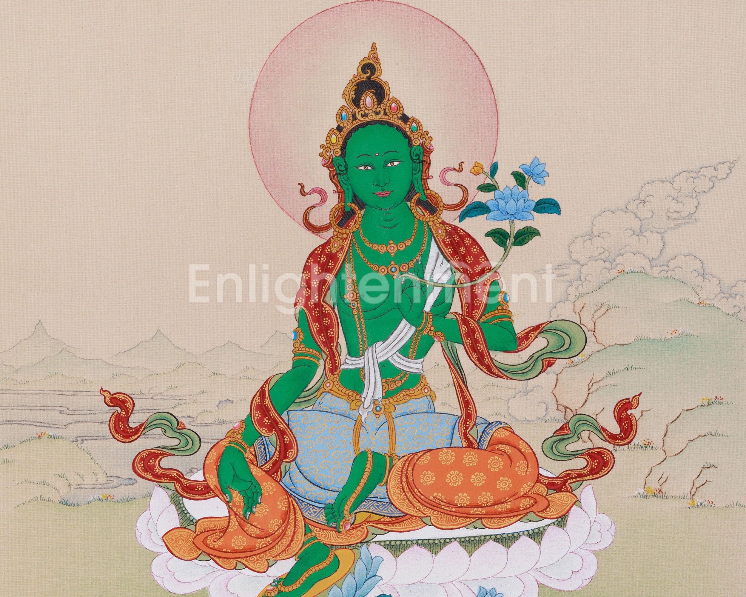 33 cm Green Tara Painting | Tibetan Goddess of Swift Protection