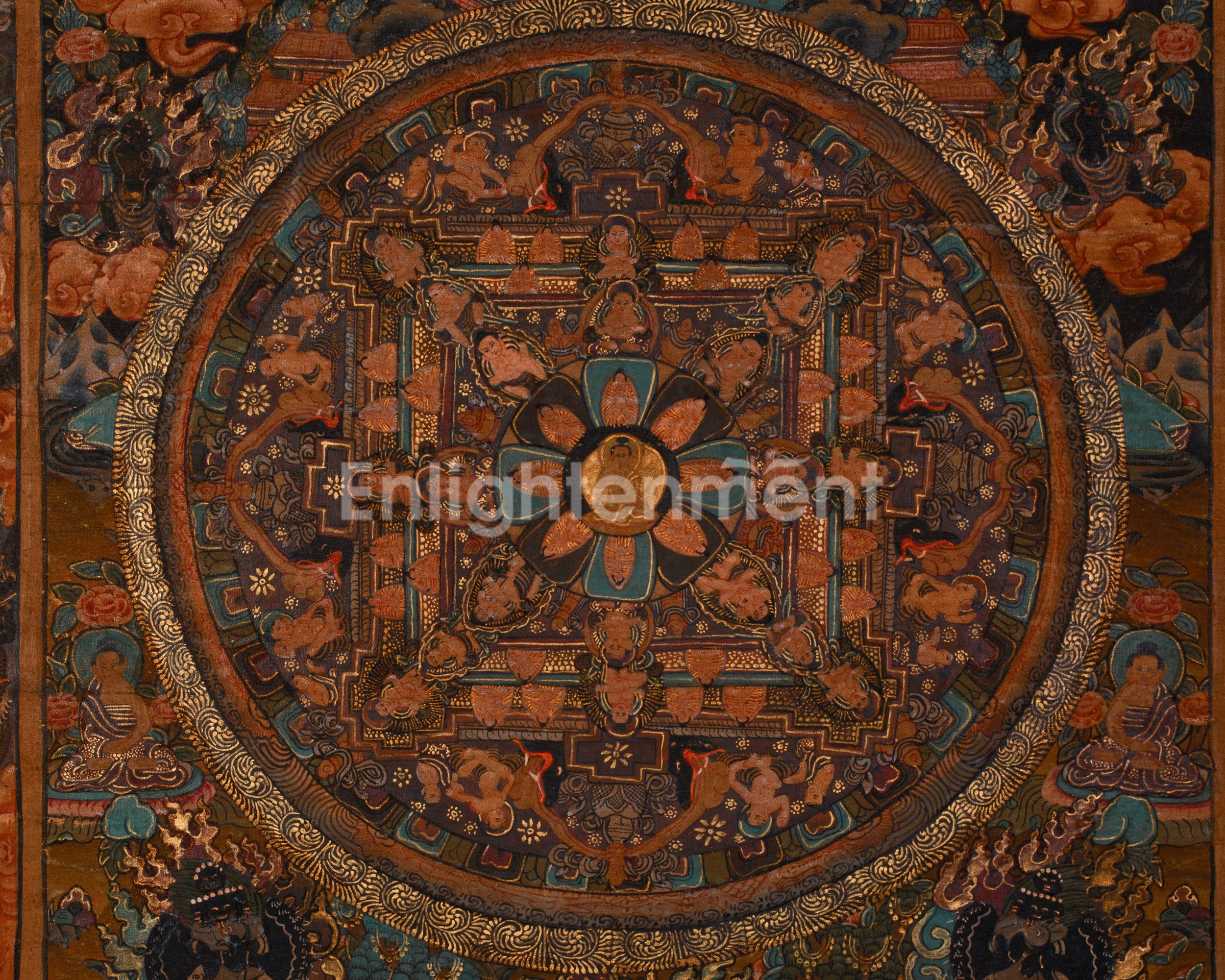 Hand-Painted Vintage Buddha Mandala | Tibetan Buddhist Painting