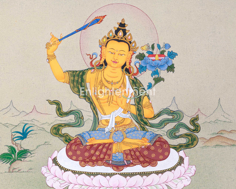 Tibetan Manjushri Bodhisattva Thangka | Original Artwork on Canvas