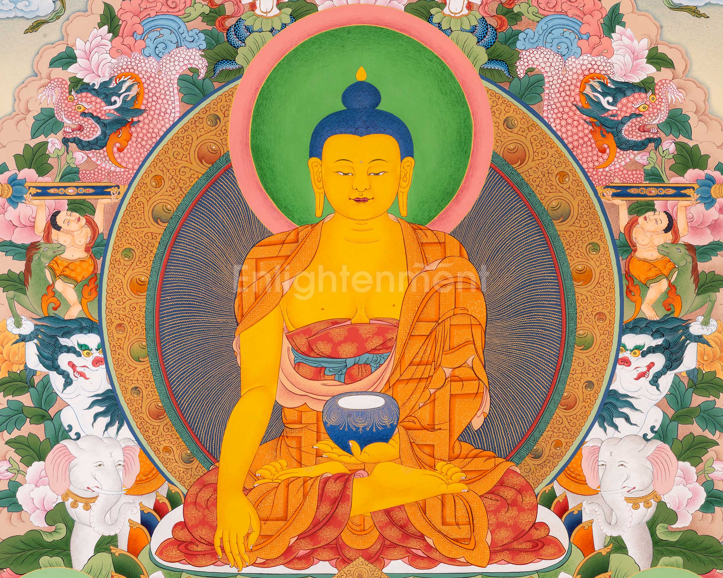 Buddha Shakyamuni with Manjushri and Maitreya Buddha Thangka