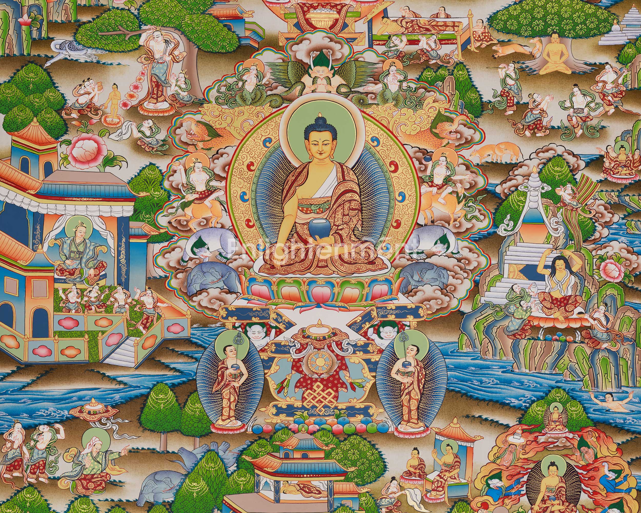 Siddhartha Gautama Life Story Painting | Traditional Thangka Depicting the Path to Enlightenment
