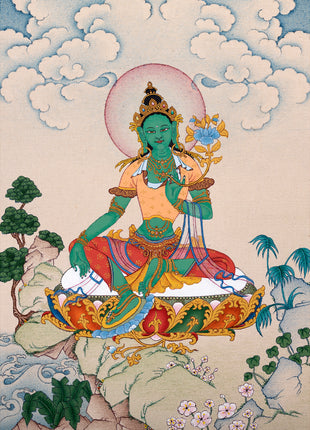 Green Tara Thangka | Hand Painted Tara | Tibetan Painting