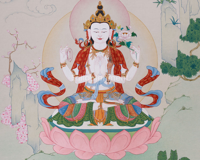 Compassion Buddha, Chenrezig Thangka | Karma Gadri Masterpiece