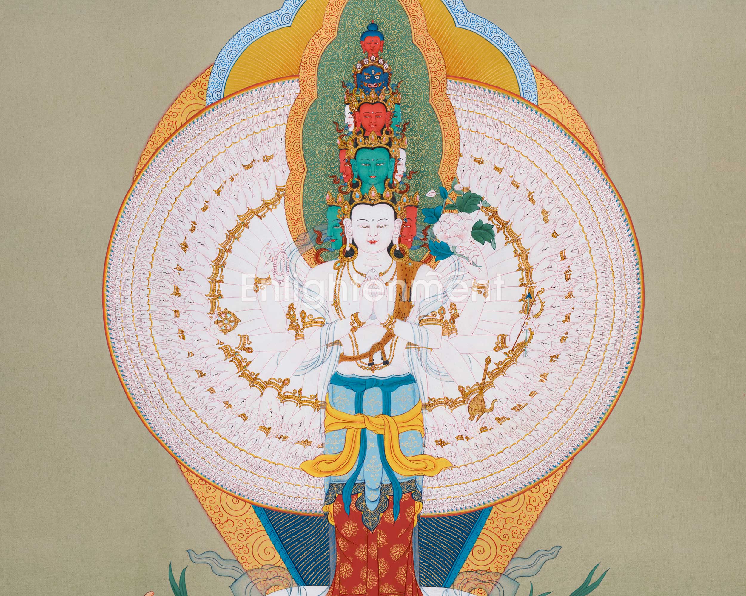 Thangka Of 1000 Armed Chenresig | Hand Painted Avalokitesvara Art | Buddhist Wall Decors