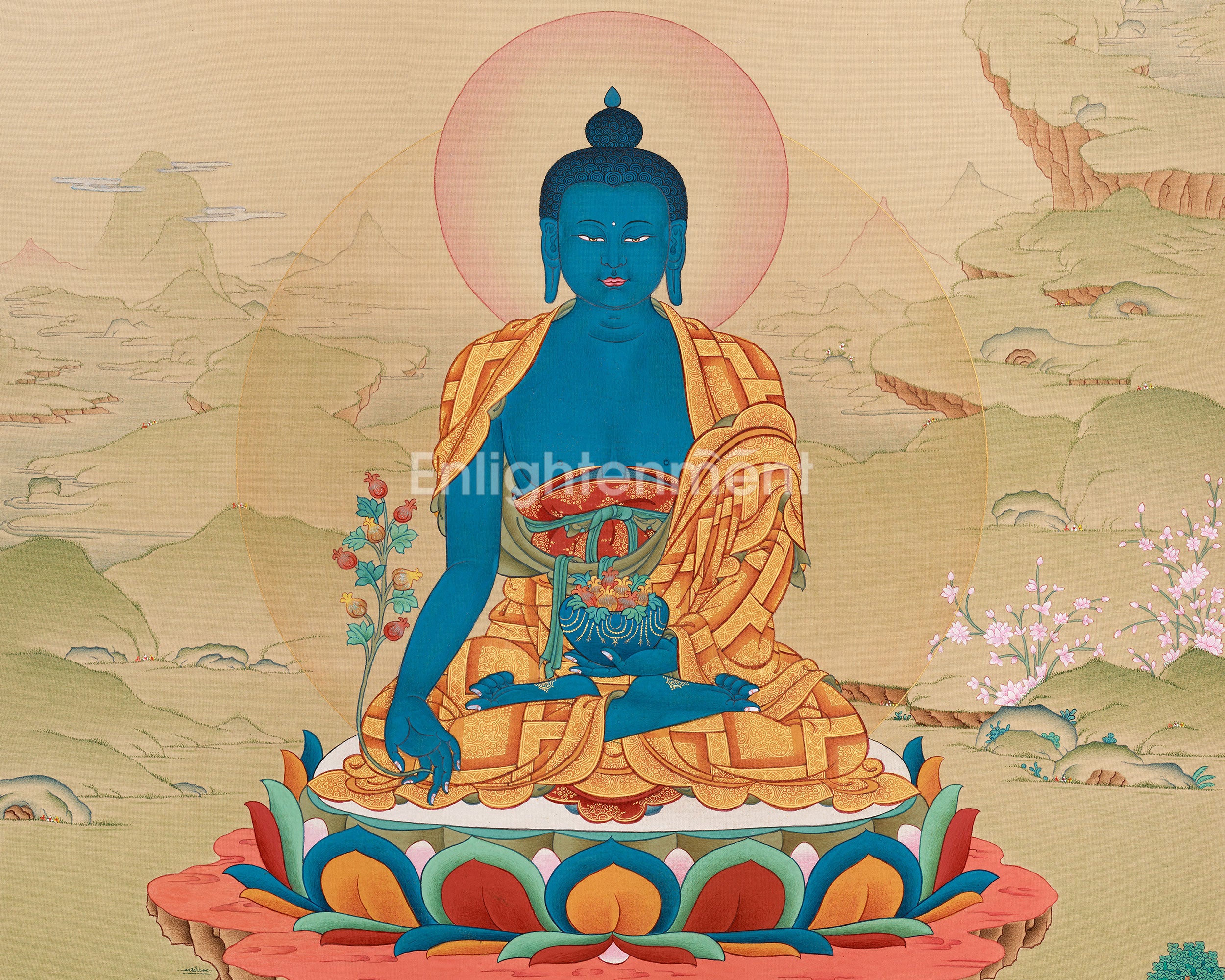 Sangay Menla (Medicine Buddha) Thangka – Traditional Tibetan Healing Art