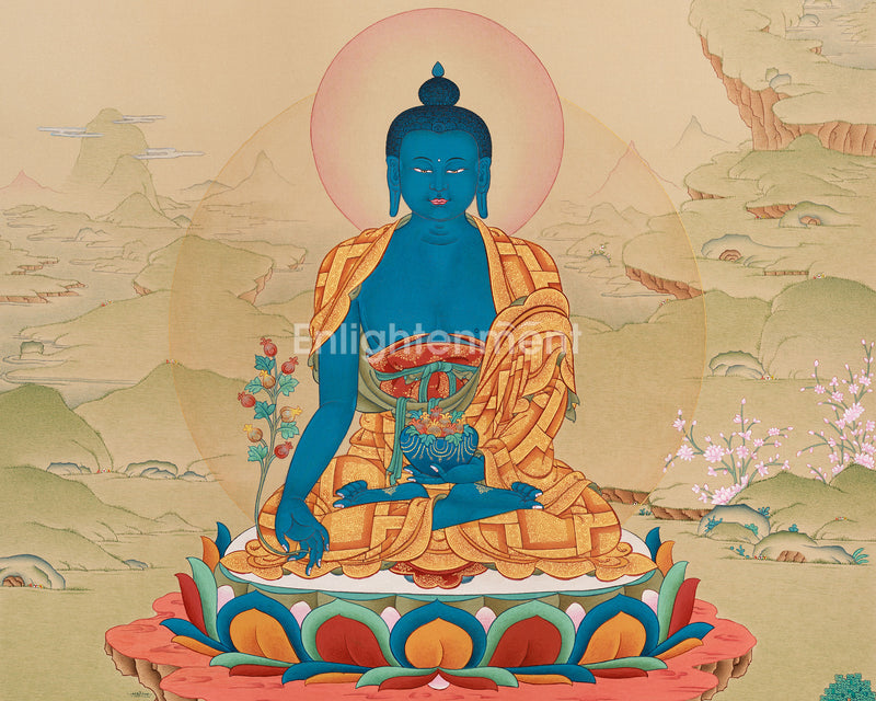 Sangay Menla (Medicine Buddha) Thangka – Traditional Tibetan Healing Art