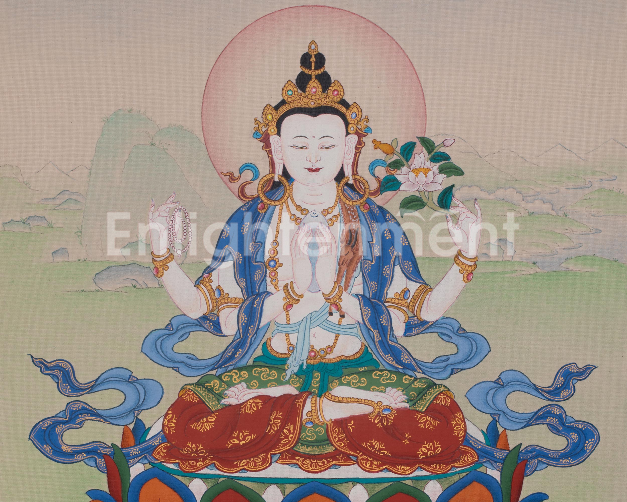 Chenrezig Meditation Art | Avalokiteshvara Thangka | Compassion Buddha