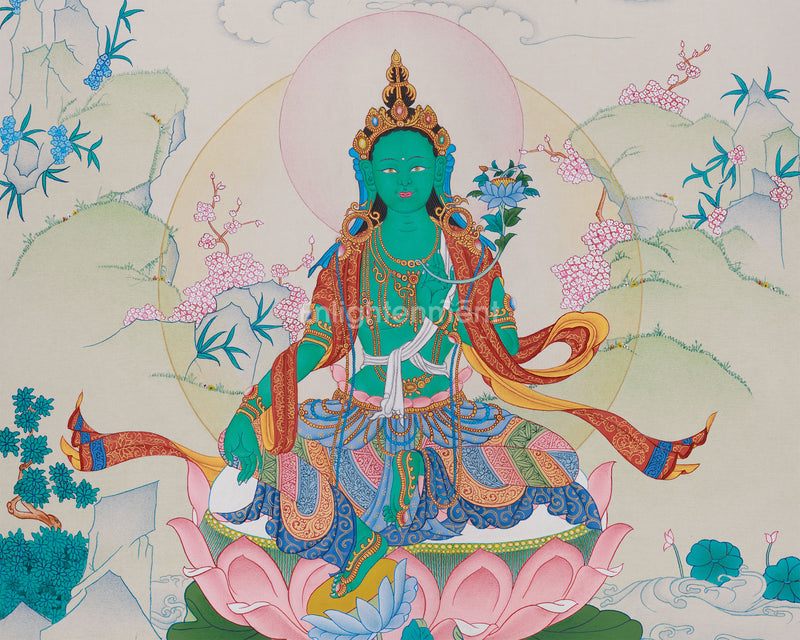 Goddess Jetsun Drolma (Green Tara) Thangka | Unique Tibetan Artistry of Supreme Mother