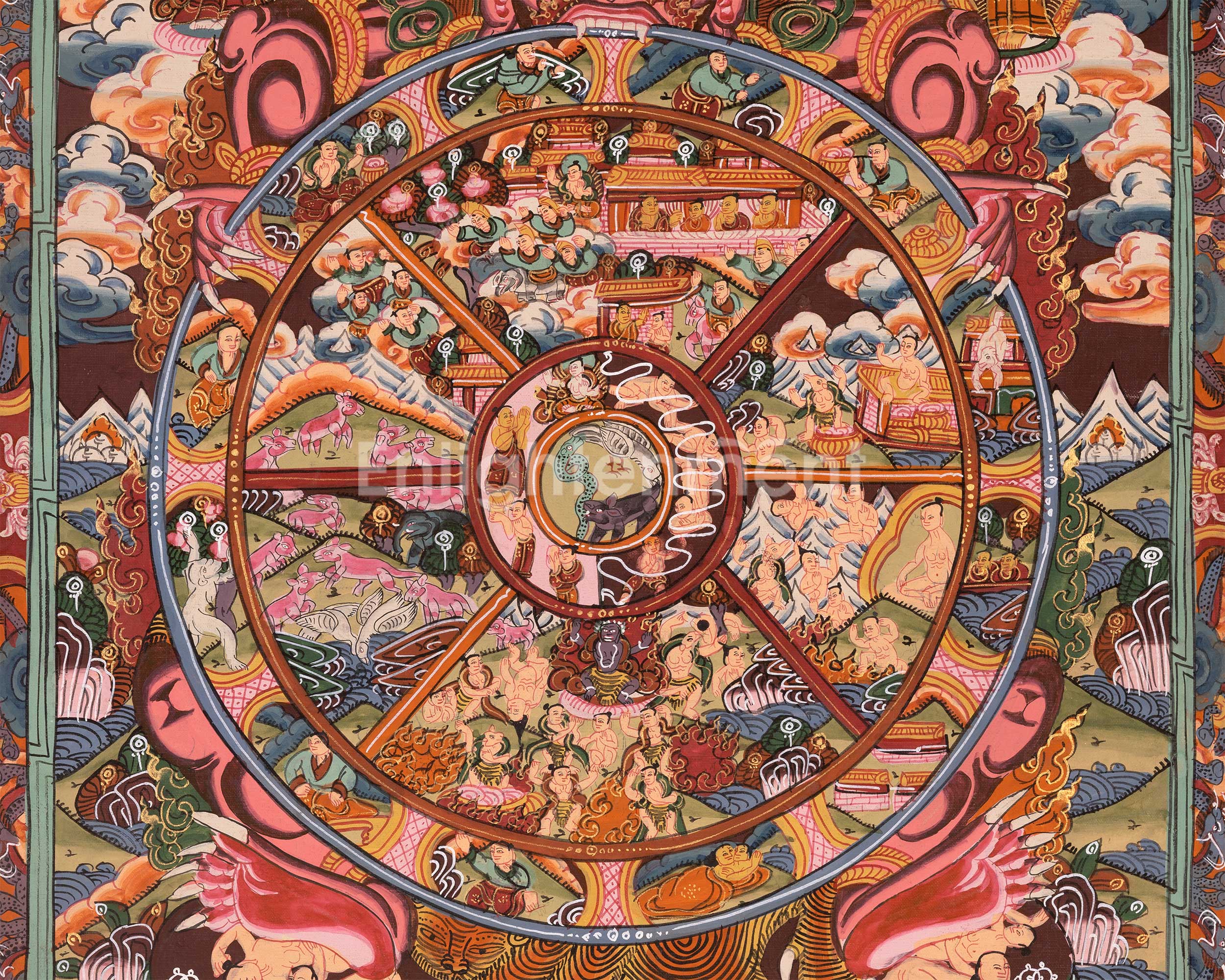 Wheel of Life Buddhist Painting | Sacred Depiction of the Cycle of Existence