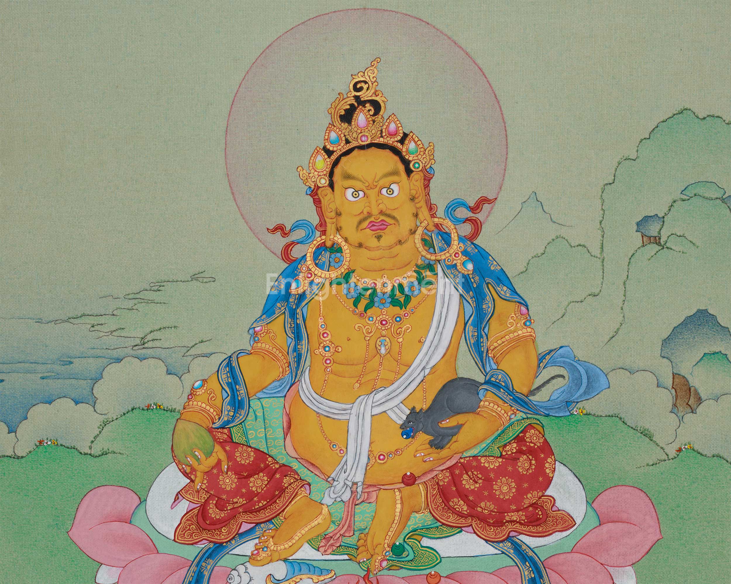 Buddhist Kubera (Jambhala) Thangka | The Guardian of Wealth & Prosperity