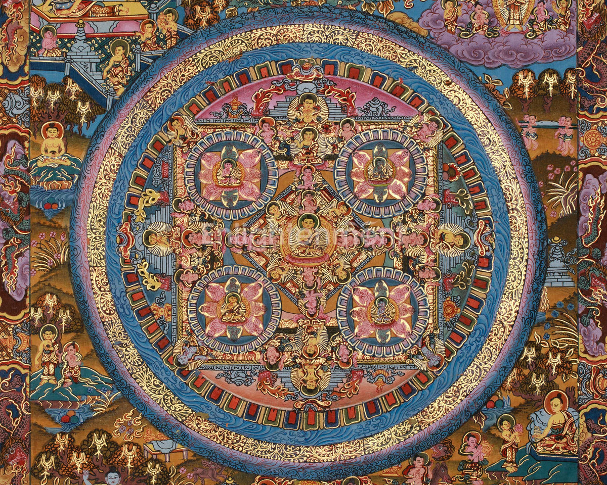 Original Handmade Buddha Life Mandala | Thangka Painting | Traditional Buddha Painting | Meditation and Yoga | For Wall Decoration