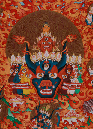 Yidam Yamantaka Head Thangka | Guardian Against Ignorance, Fear, and Spiritual Obstacles