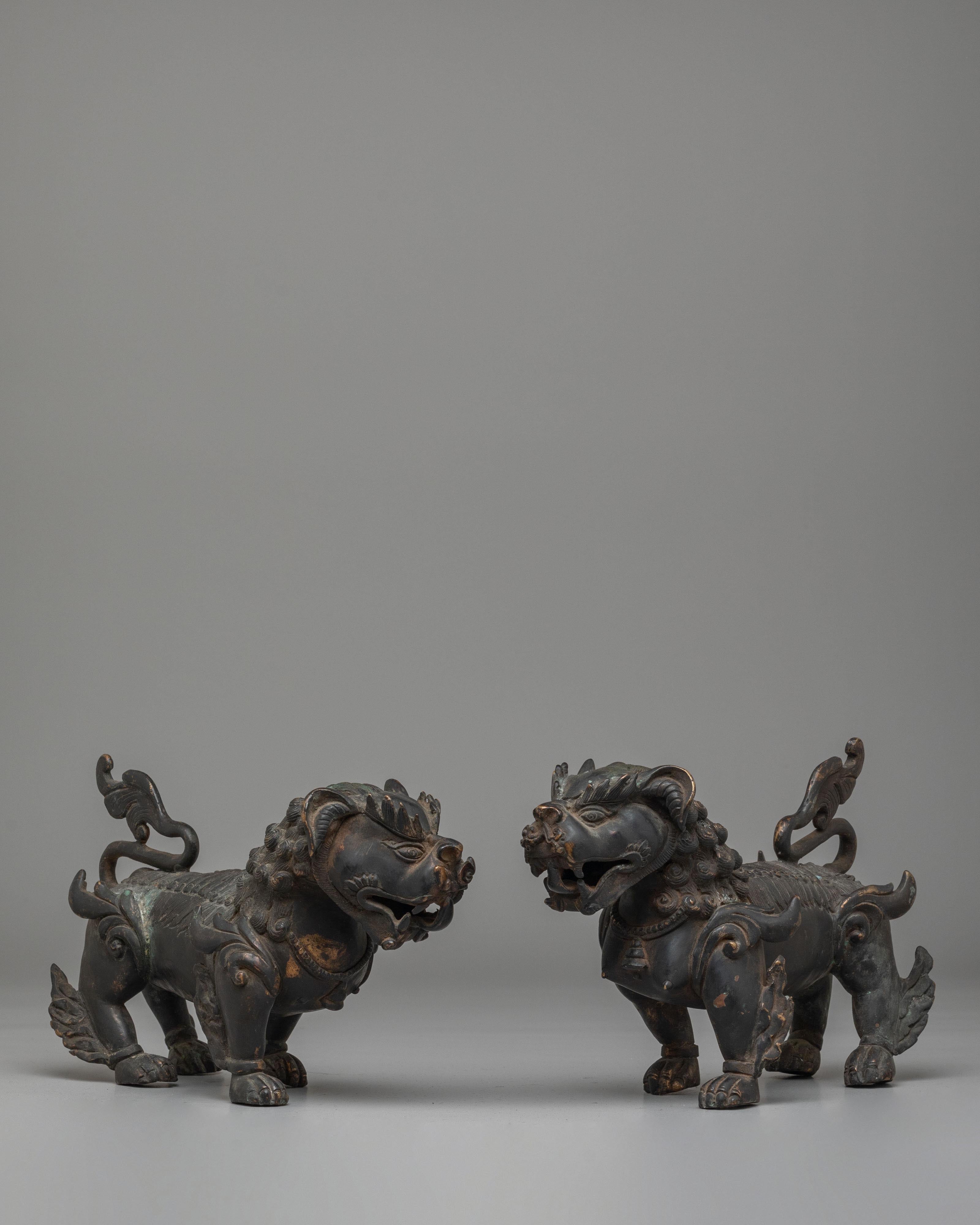 Buddhist Guardian Lion Statue Set: Symbol of Protection & Strength