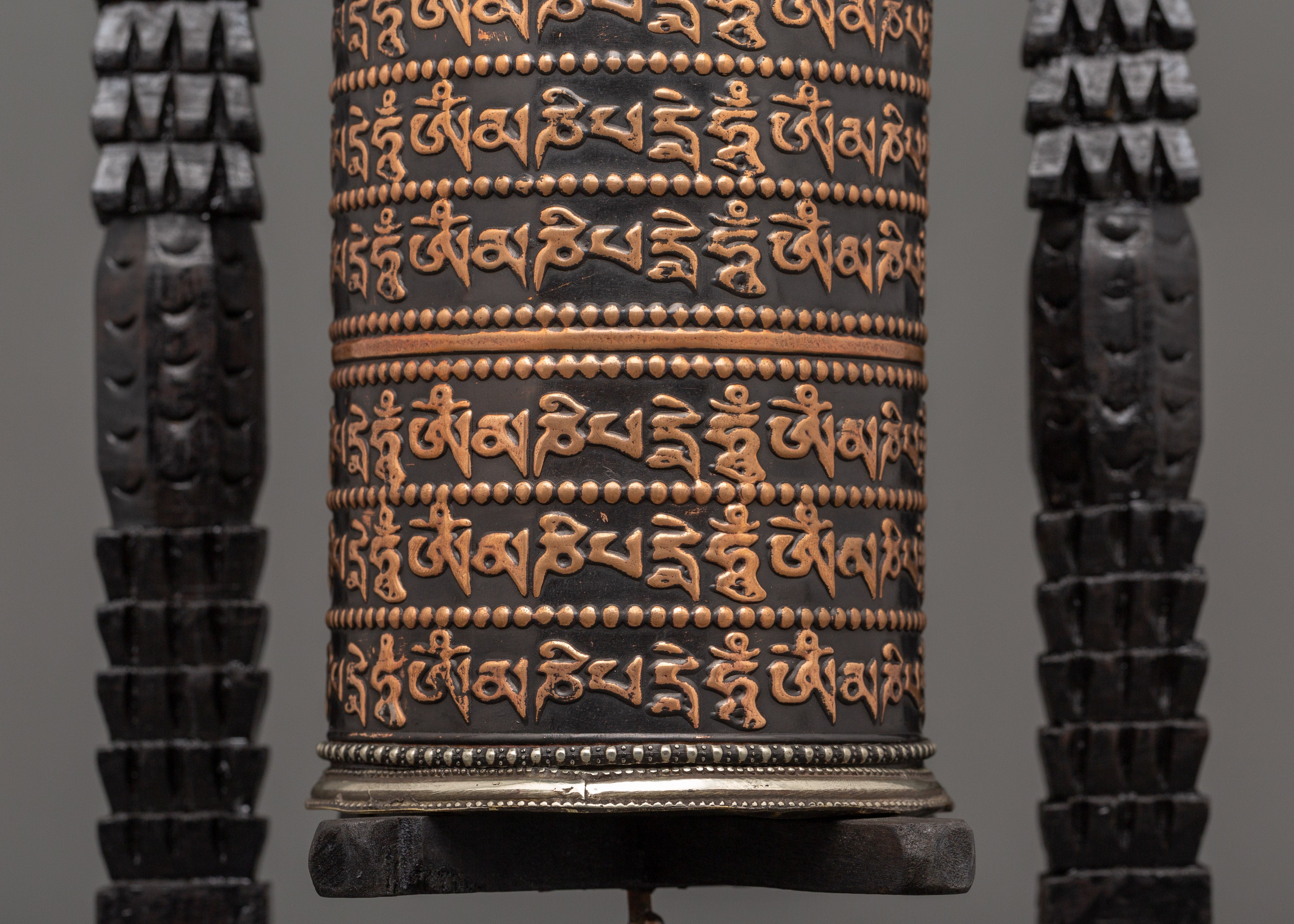 Prayer Wheel with Tibetan Mantras Carved | Meditation, Altar & Rituals Item