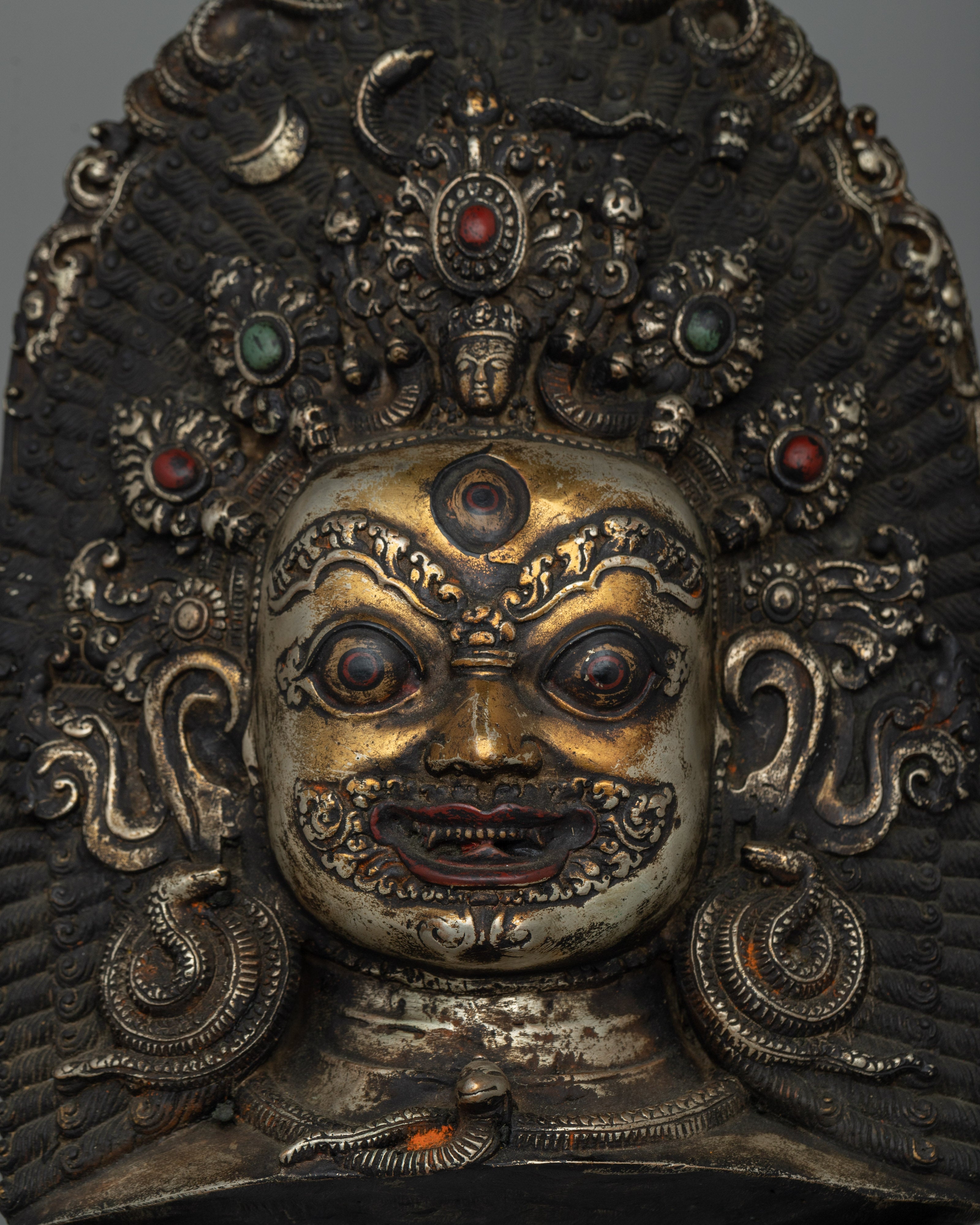 Copper Mahakala Mask with Stand | Symbol of Protection &amp; Power