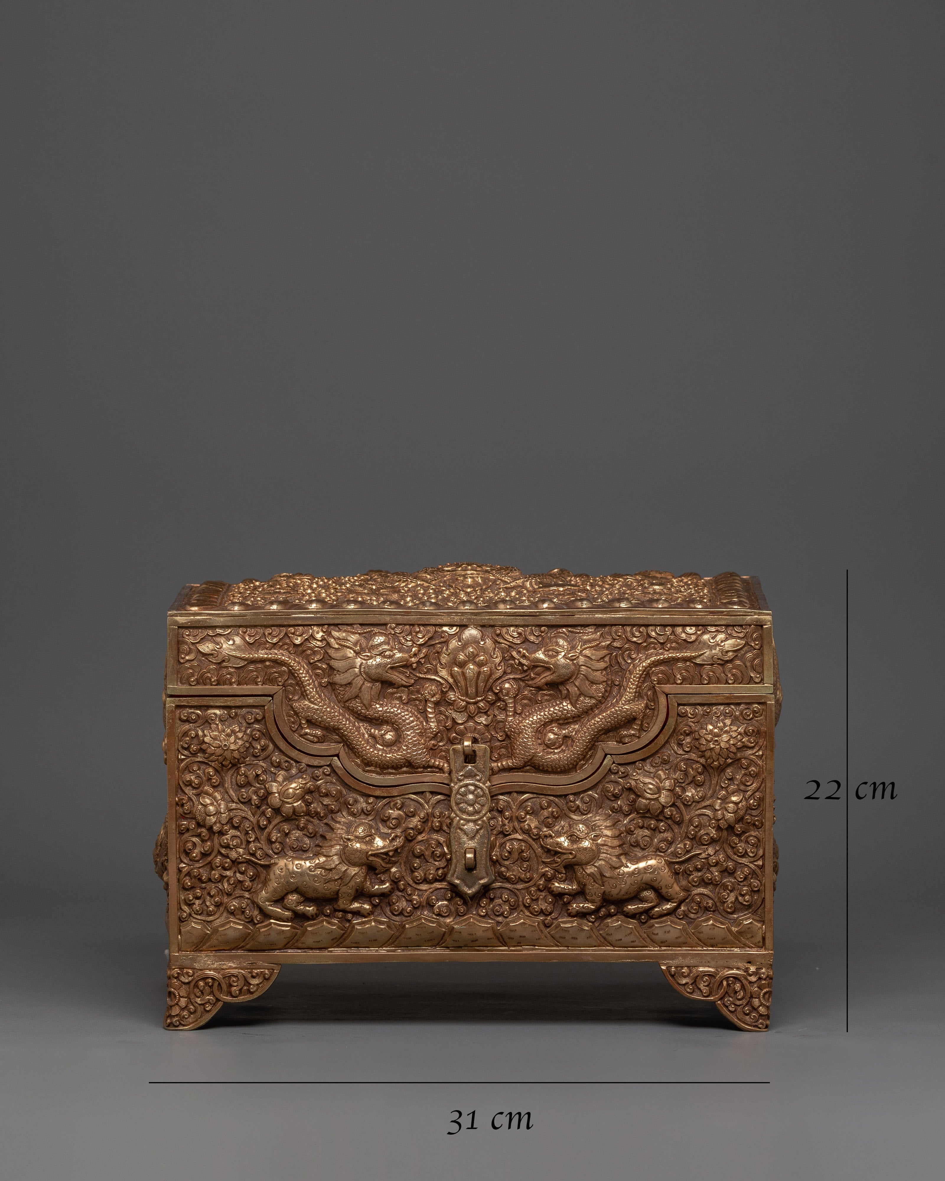 Copper Treasure Box with Gold Plating | Snow Lion Guardians