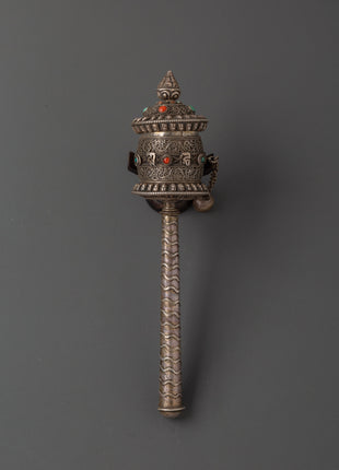 Tibetan Prayer Wheel 92.5% Silver | Handcrafted Spinning Mani Wheel