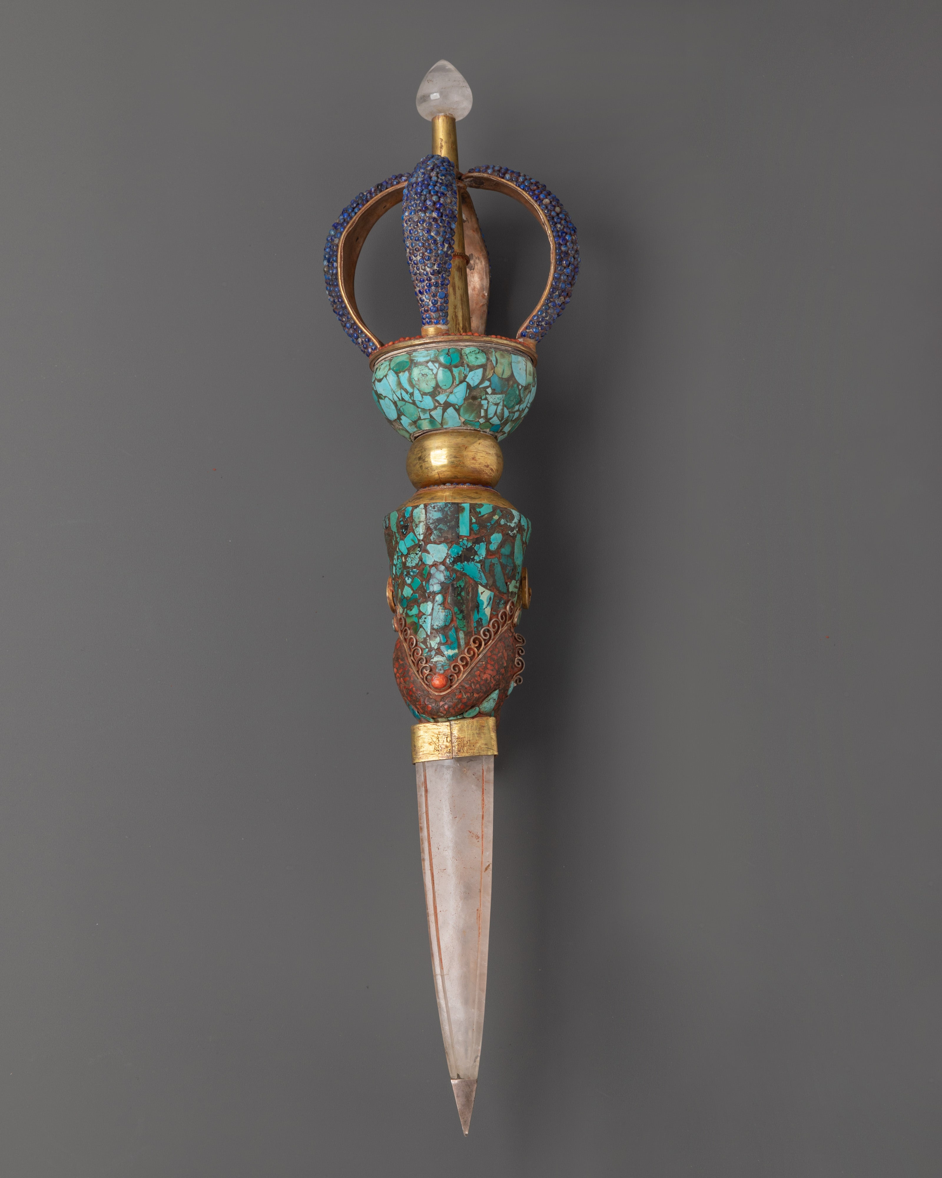 Handmade Ritual Phurba Dagger | Crystal, Copper & Gold Plated Design