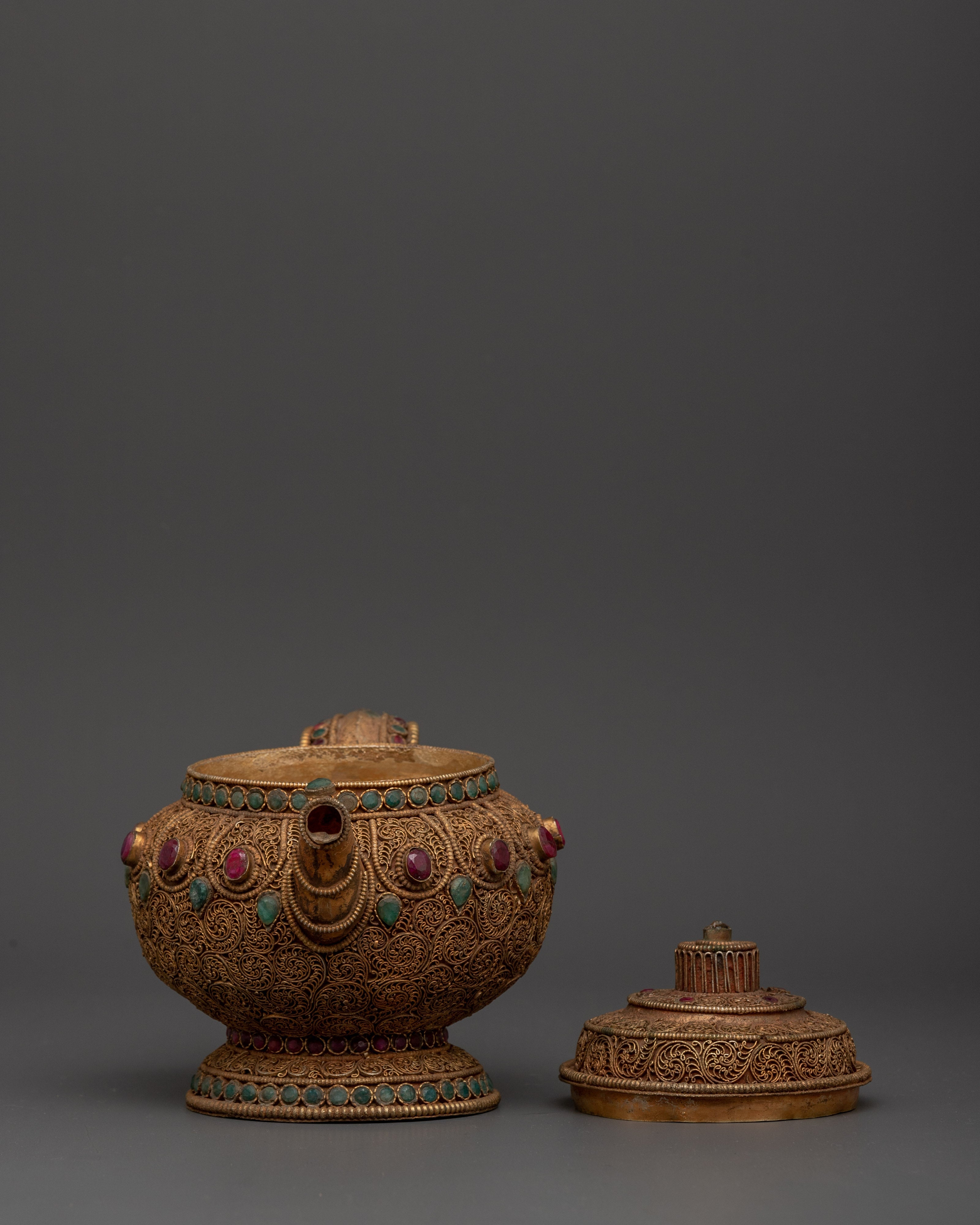 Copper Teapot with Electro Gold & Silver Plating | Buddhism Sacred Decorative Pot