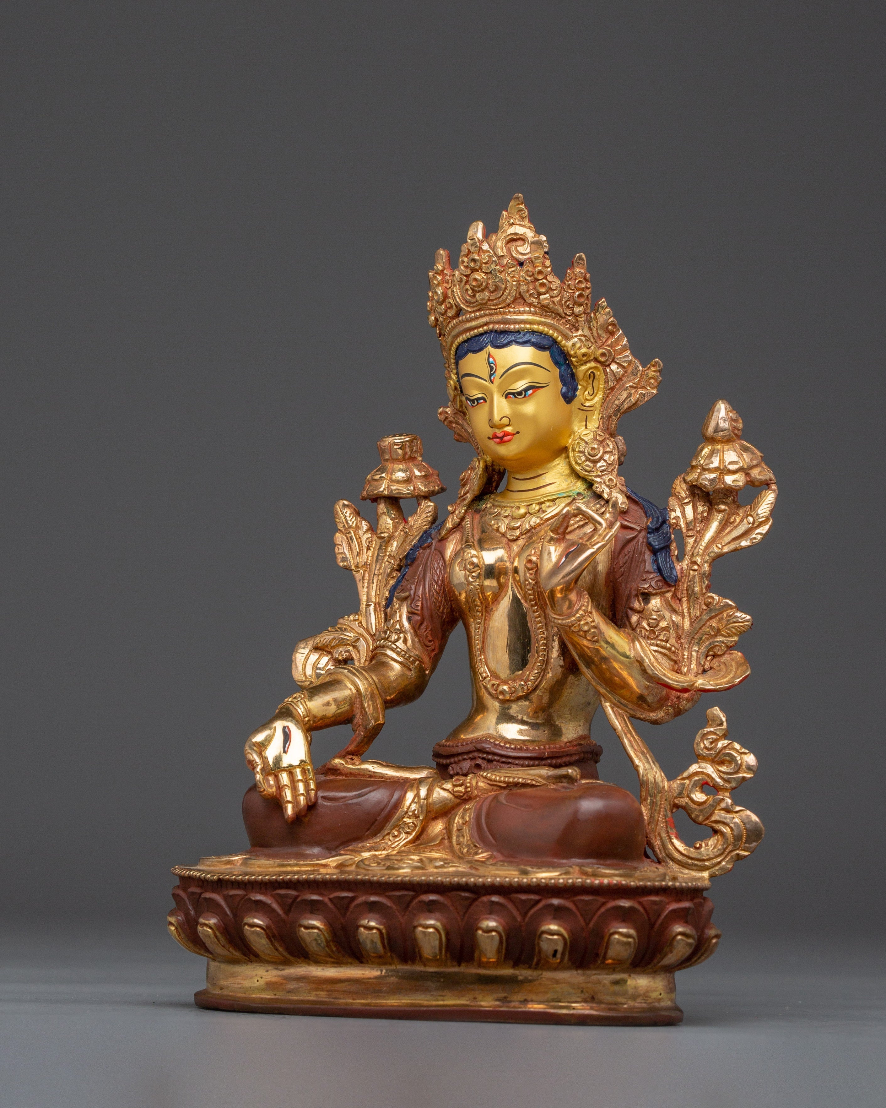 White Tara Buddha Statue with 24K Gold Gilded | Spiritual Meditation & Altar Decor
