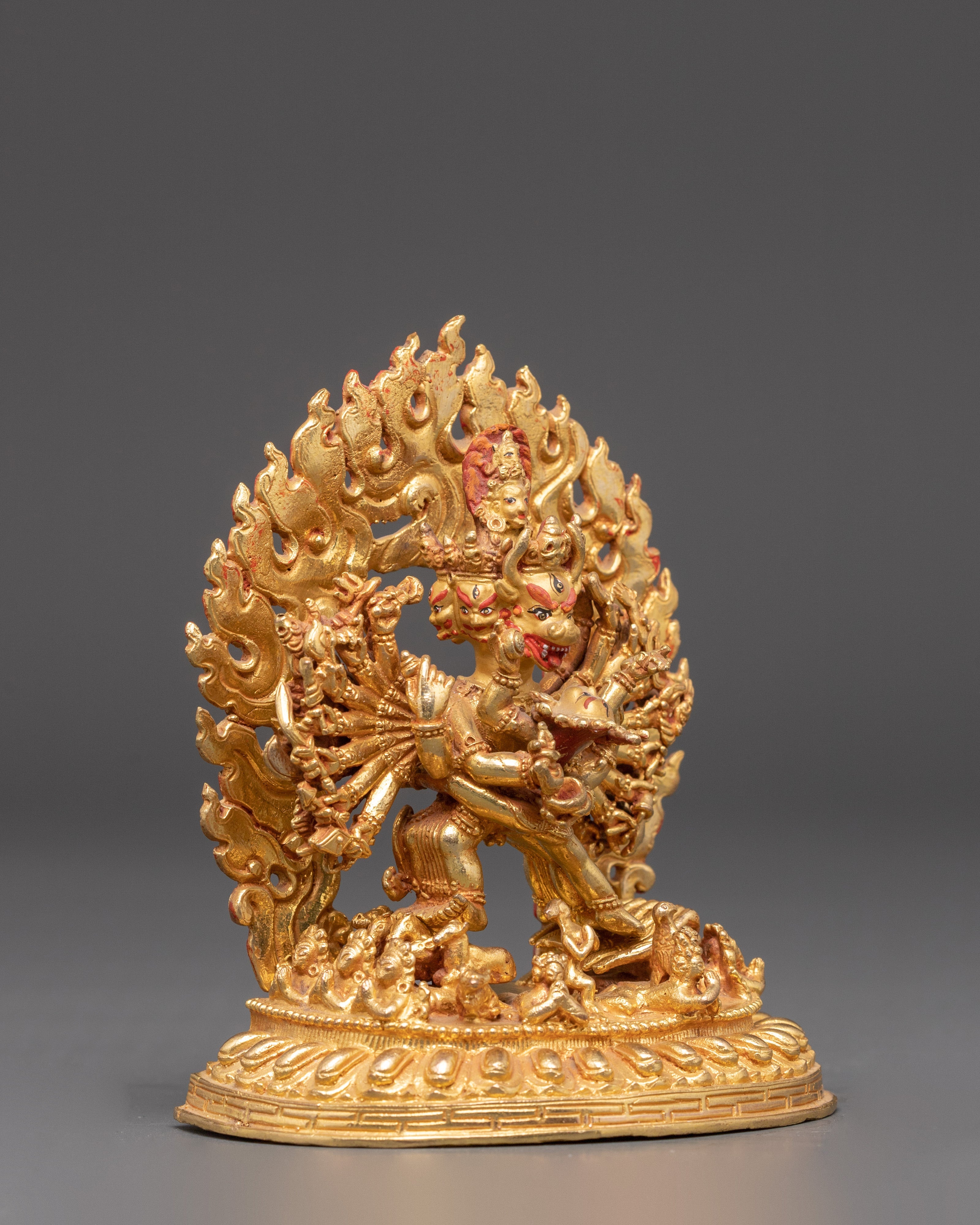 Yamantaka Gold Plated Statue | Tibetan Buddhist Deity Sculpture