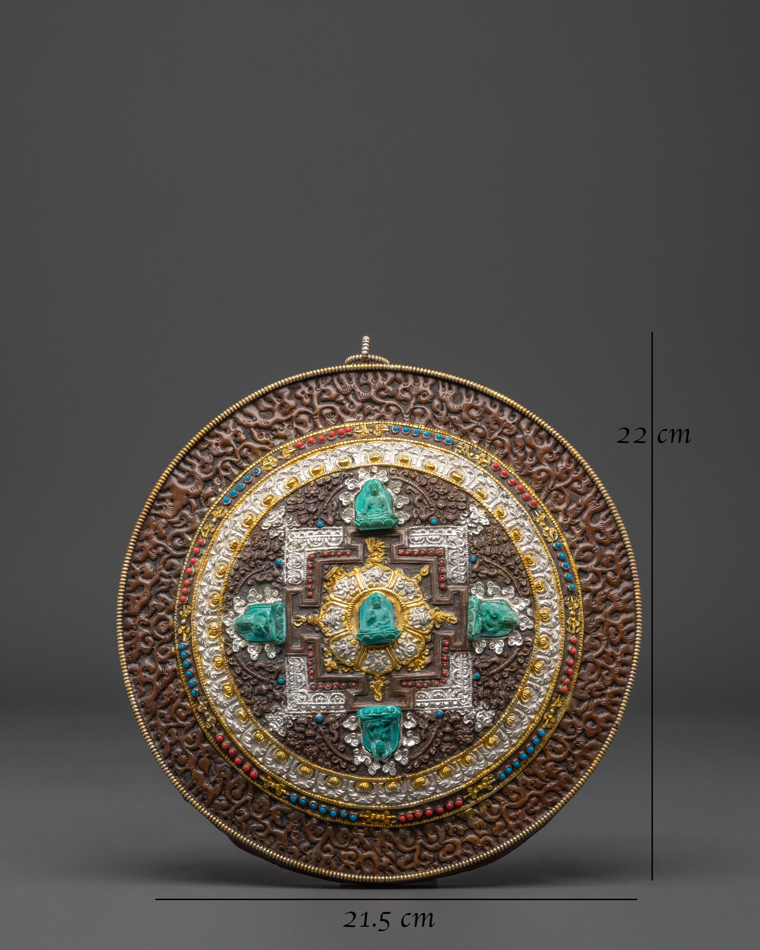 22cm Mandala with Five Dhyani Buddhas | Tibetan Buddhist Wall Art