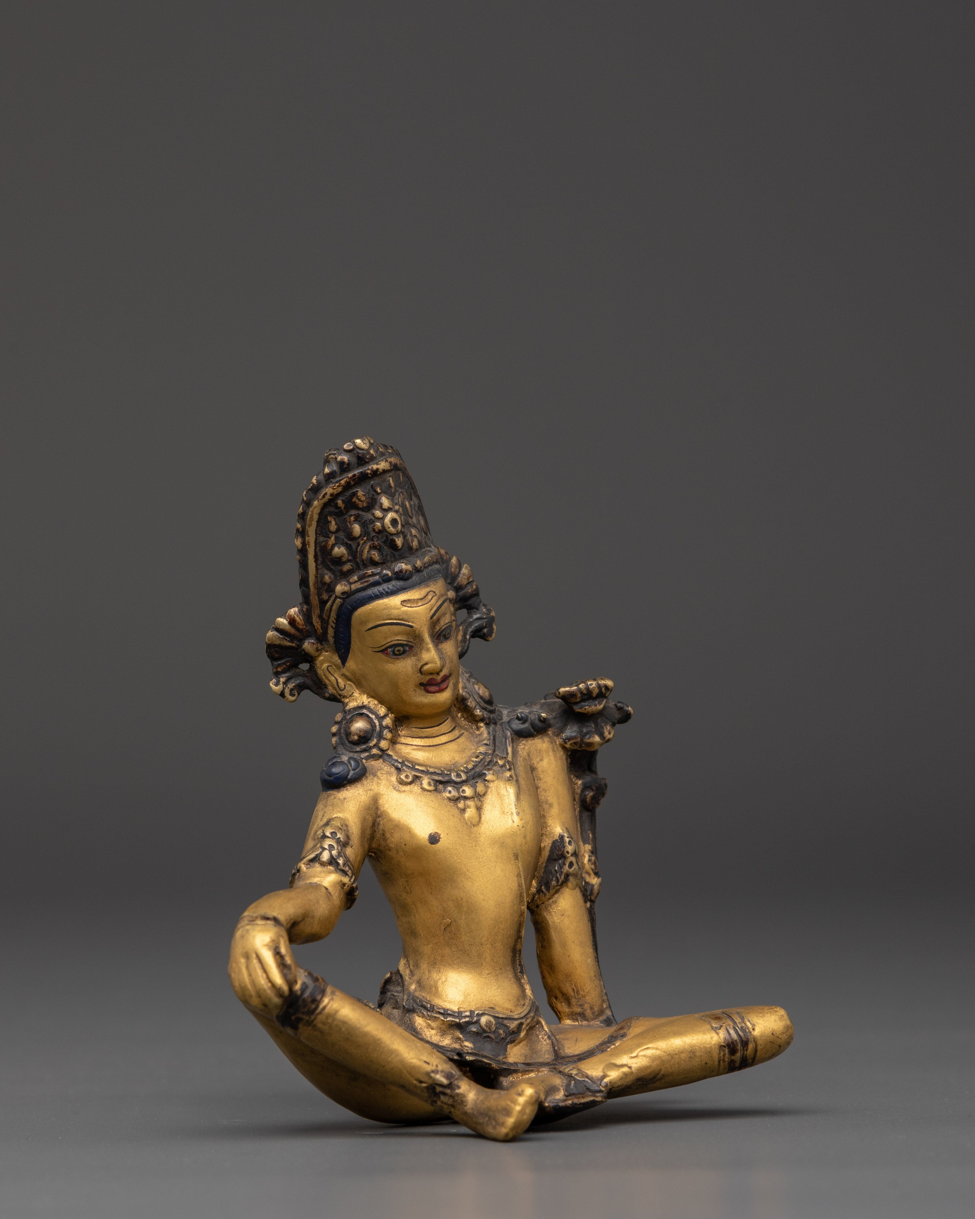 Handcrafted Indra Sculpture | Bronze and Gold Paint Hindu Deity Statue