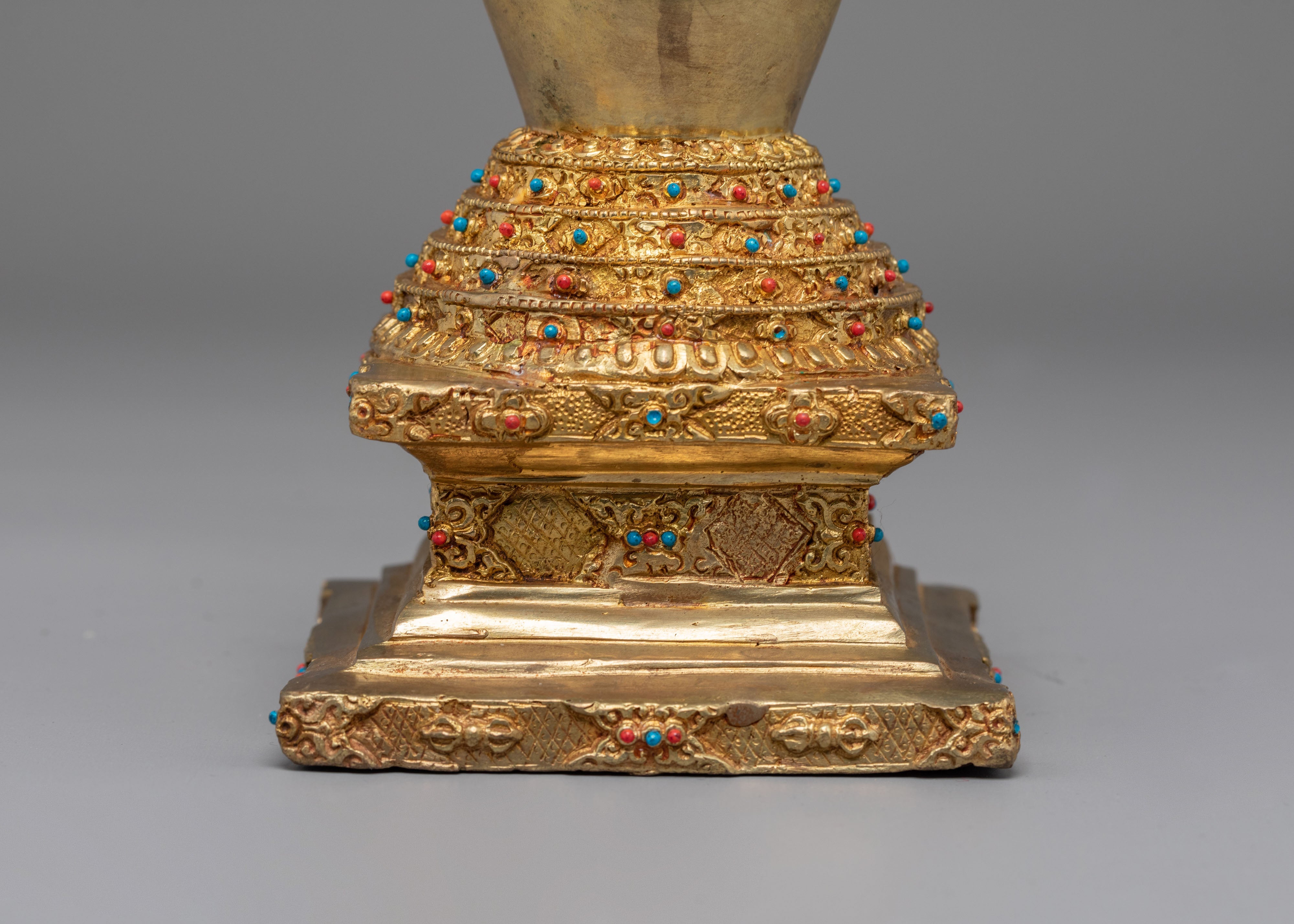Handcrafted Tibetan Ritual Stupa | Sacred Buddhist Gold Plated Shrine