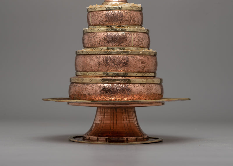 Exquisite Copper Mandala Stupa for Buddhist Rituals and Meditation | Ritual Copper Mandala