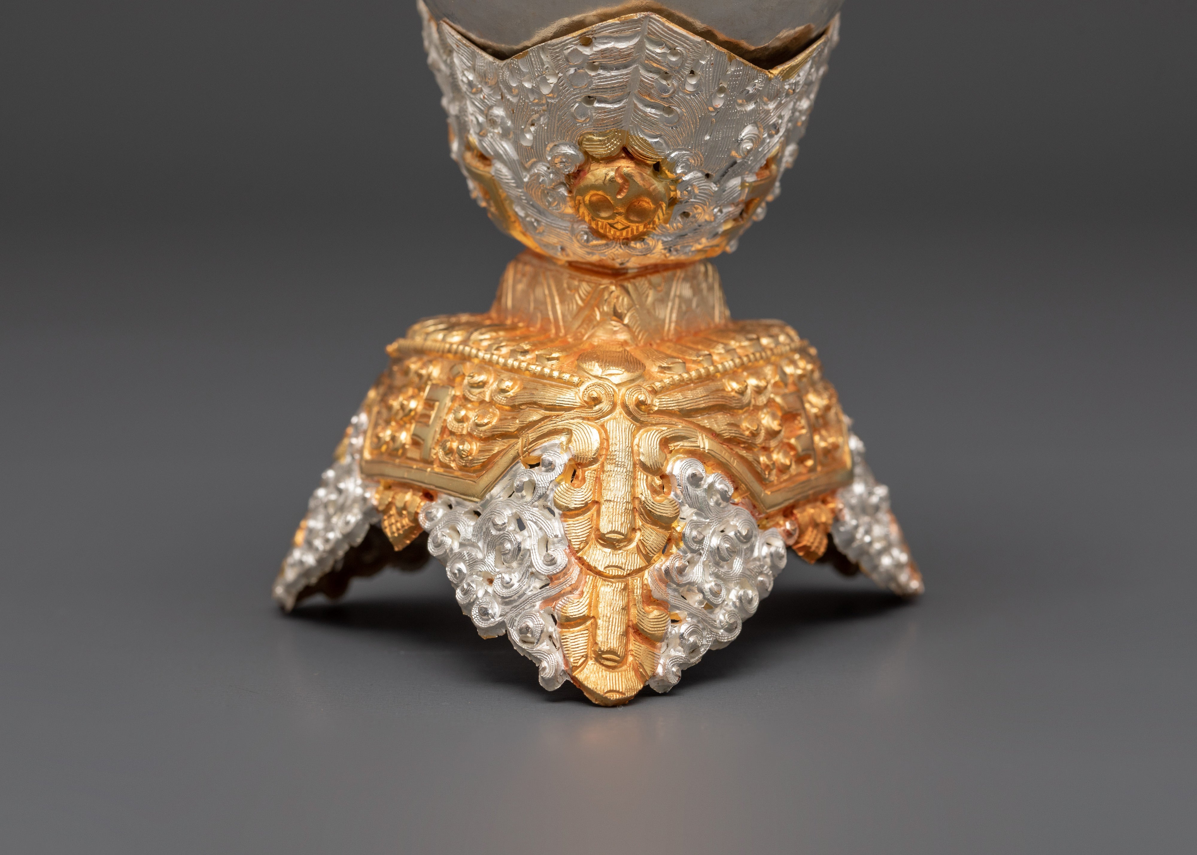 Sacred Buddhist Ceremonial Kapala | Gold, Silver Plated Ritual Skull Cup
