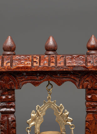 Handcrafted Wooden Khadullu with Brass Dhalucha | Traditional Oil Lamp For Rituals