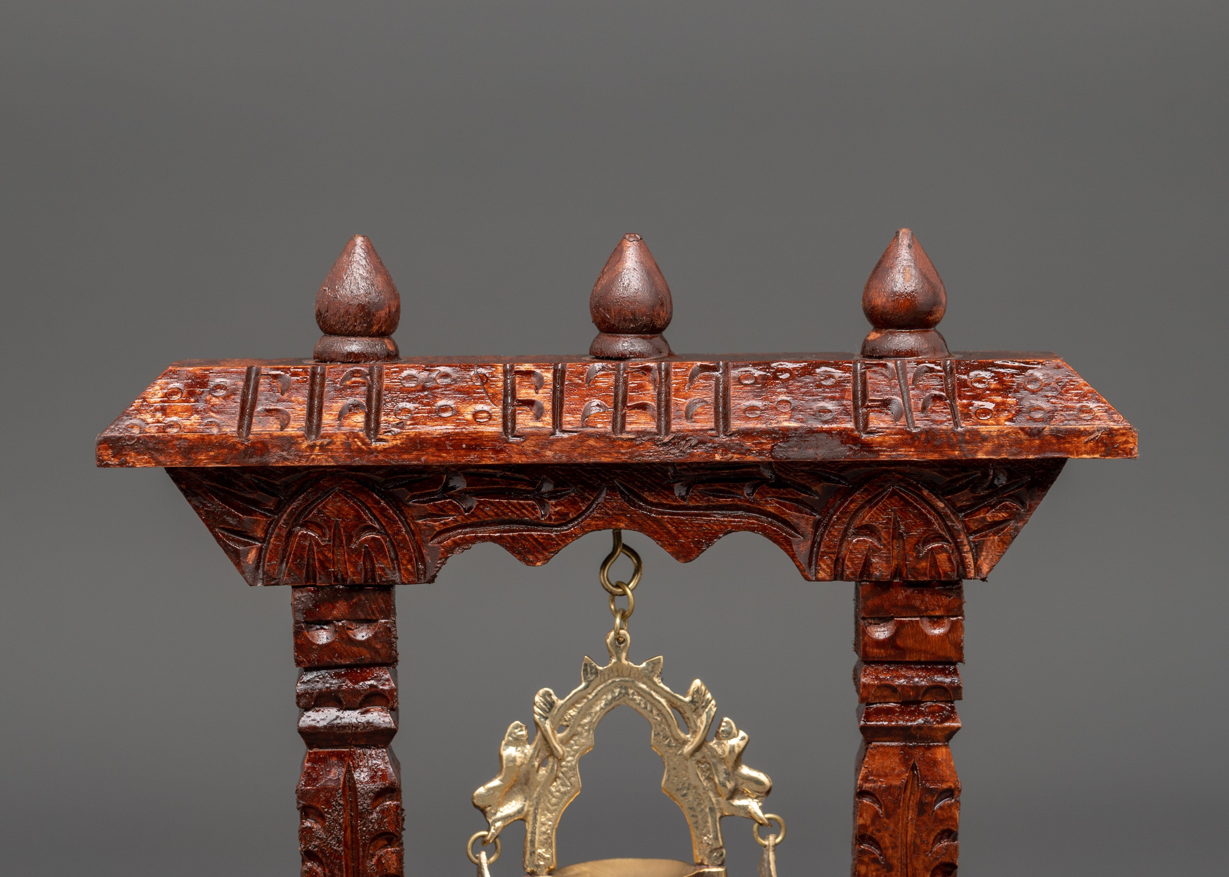 Handcrafted Wooden Khadullu with Brass Dhalucha | Traditional Oil Lamp For Rituals
